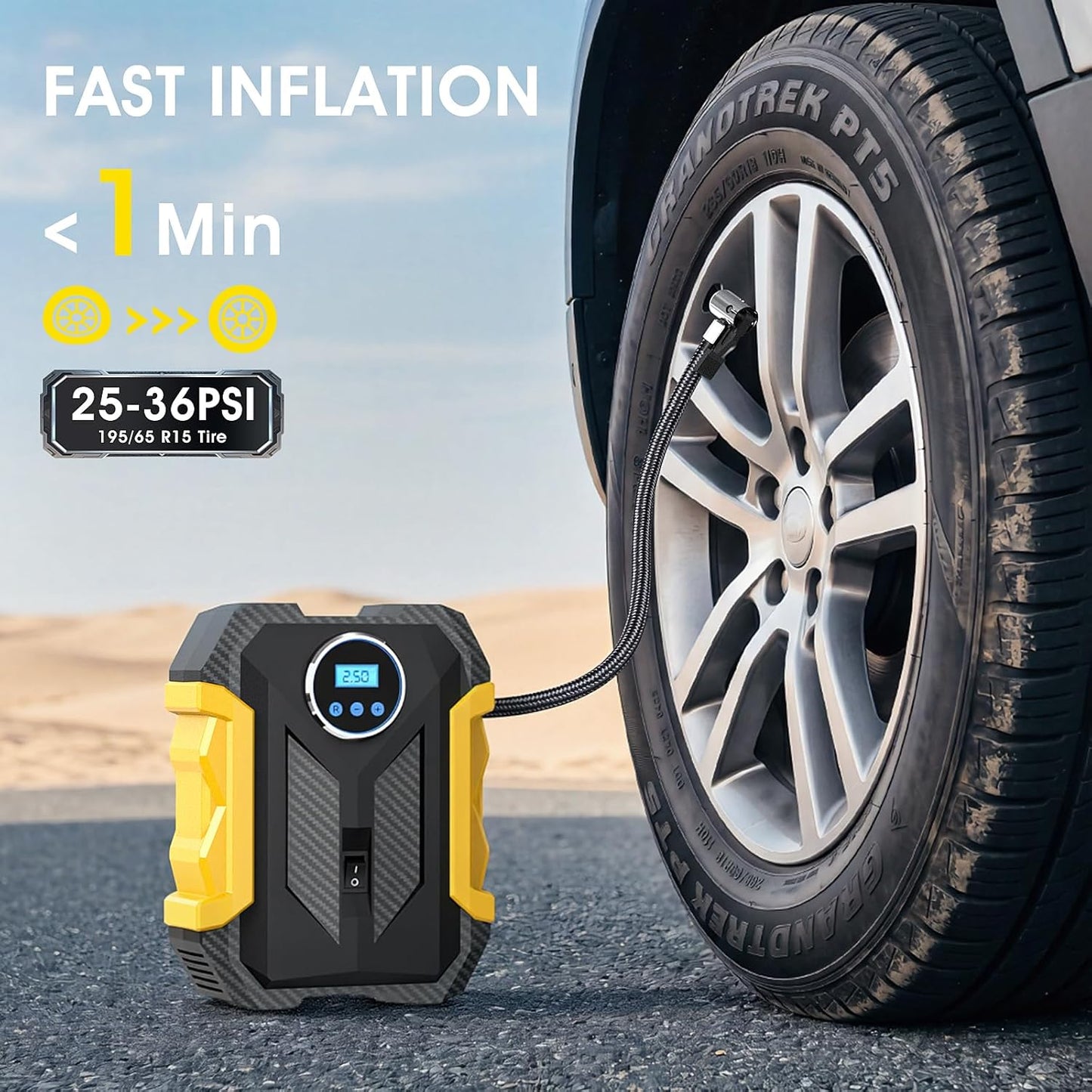 Digital Air Compressor for Car Auto Pump Portable Tire Inflator with LED Light DC 12V