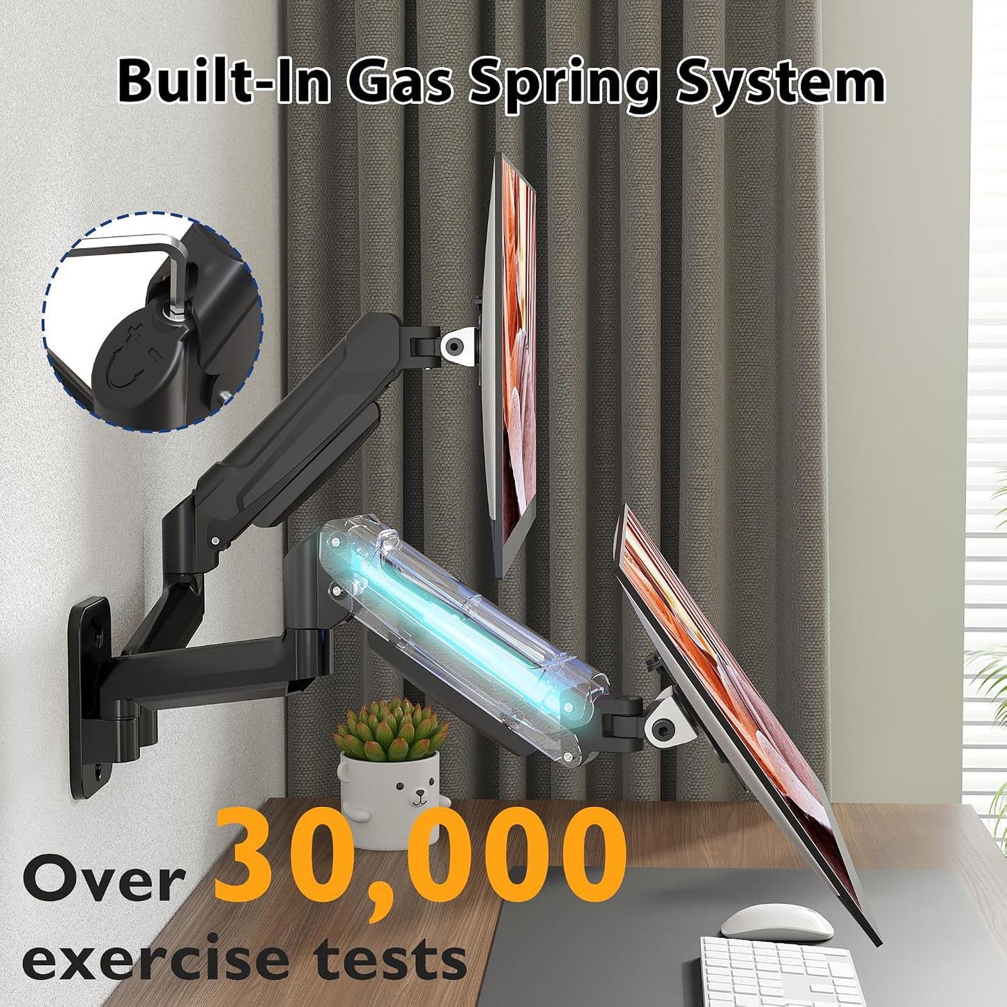 BONTEC Dual Monitor Wall Mount for 13-32 Inch Screens, VESA 75x75/100x100mm | Height Adjustable Gas Spring Arm with Tilt, Swivel & Rotate, Hold Up to 19.8 lbs, Fully Adjustable, Office & Home Use