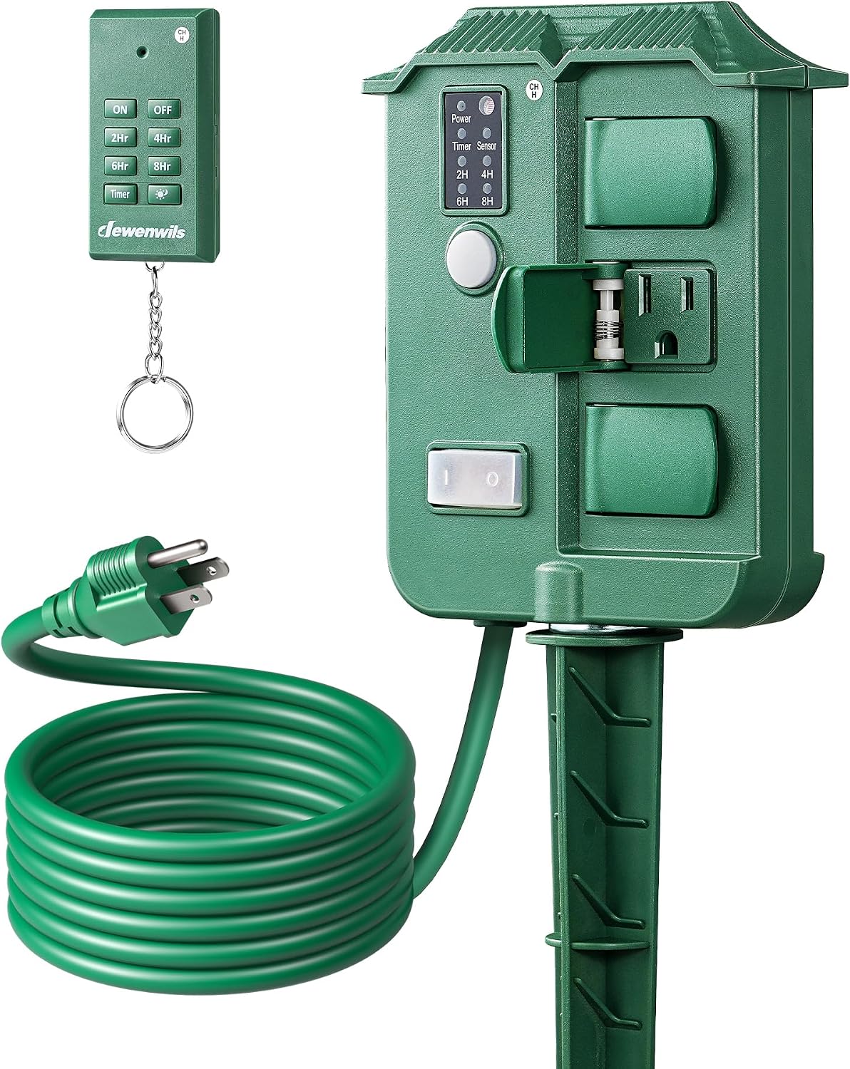 DEWENWILS Outdoor Power Stake Timer with Remote Control, Dusk to Dawn Timer