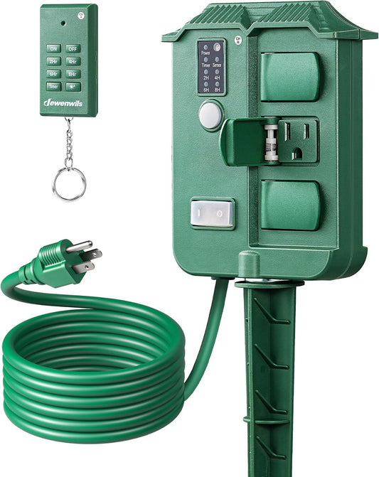 DEWENWILS Outdoor Power Stake Timer with Remote Control, Dusk to Dawn Timer
