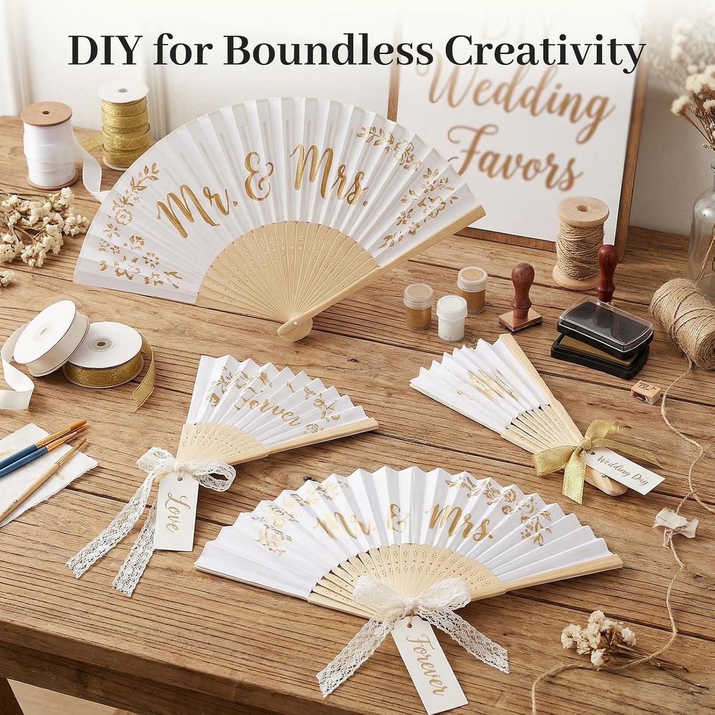 JOHOUSE 12 PCS White Paper Fans Handheld, 8.3 Inch Foldable Hand Fan | Folding Fans Handheld for Women, Wedding Guests, Bridal & Baby Shower Favors, Birthday Party Decorations