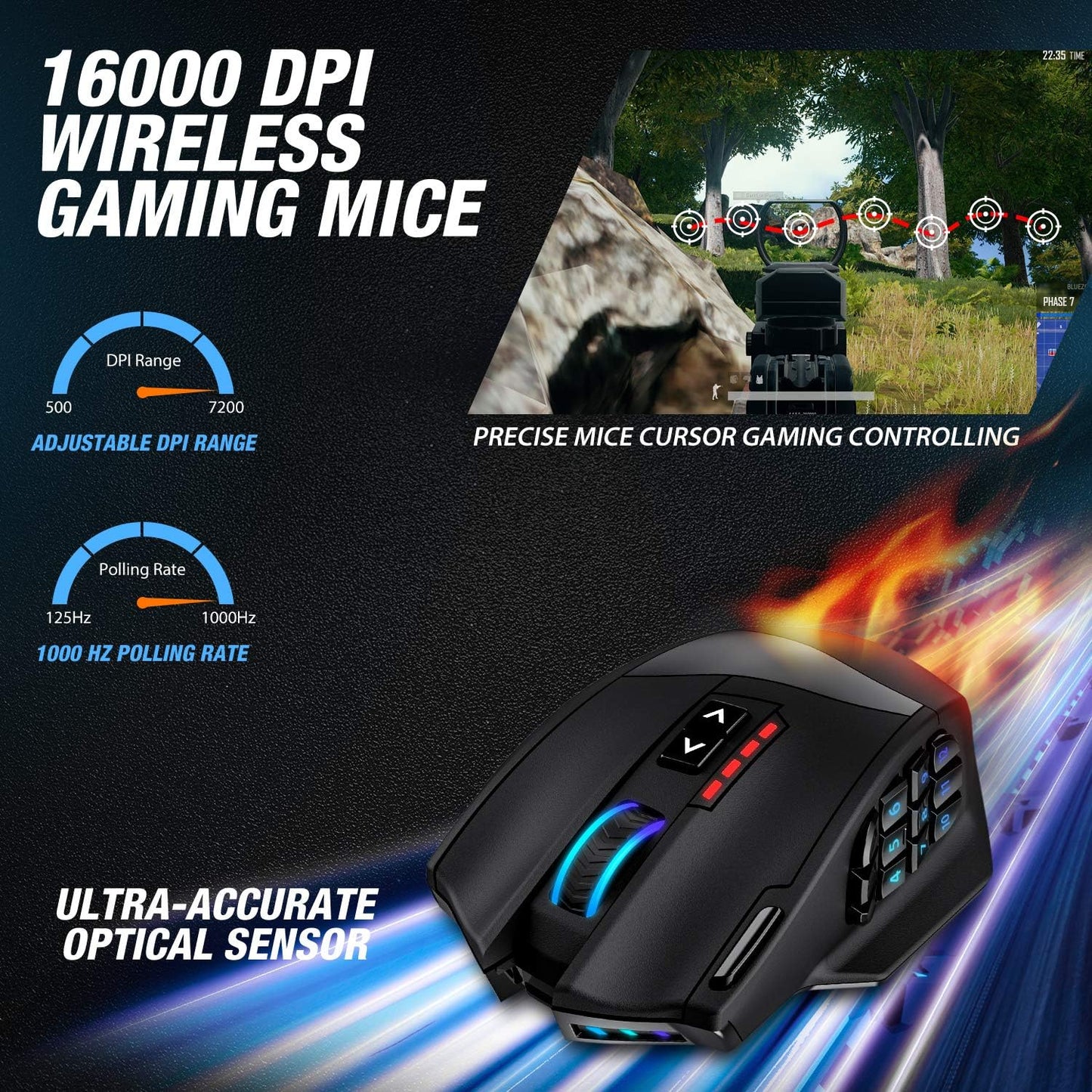 UtechSmart Venus Gaming Mouse RGB Wired, 16400 DPI High Precision Laser Programmable MMO Computer Gaming Mice