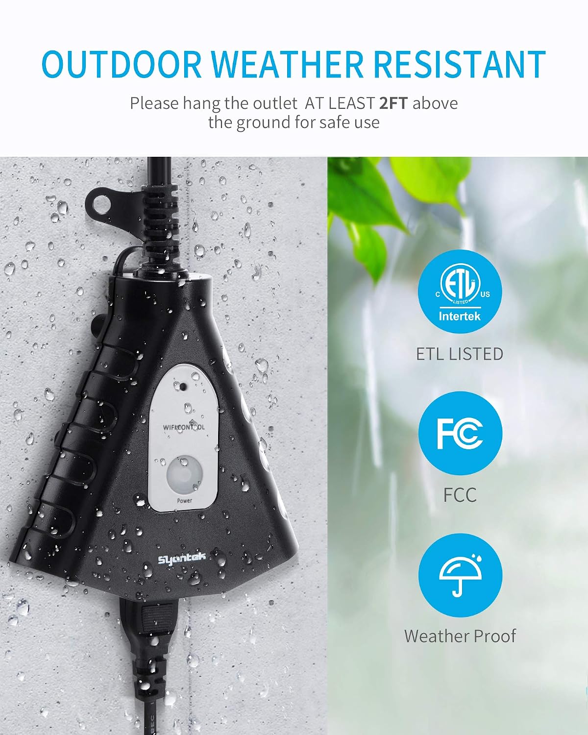 Syantek Outdoor WiFi Outlet, Outdoor Plug with 3 Ground Outlets, Compatible with Amazon Alexa, Google Assistant, Remote Control Outdoor Light Timer Outlet Waterproof, FCC Certified