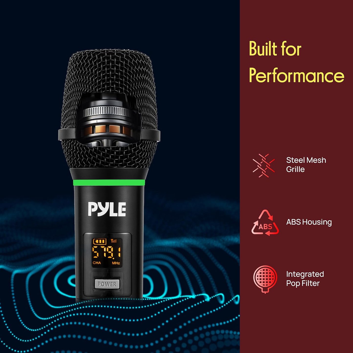Pyle Professional USB Microphone System - 16-Channel Dynamic Portable Mic with Long-Range Clear Sound, Rechargeable Wireless Microphone for Singing, Stage, Church and Studio Usage