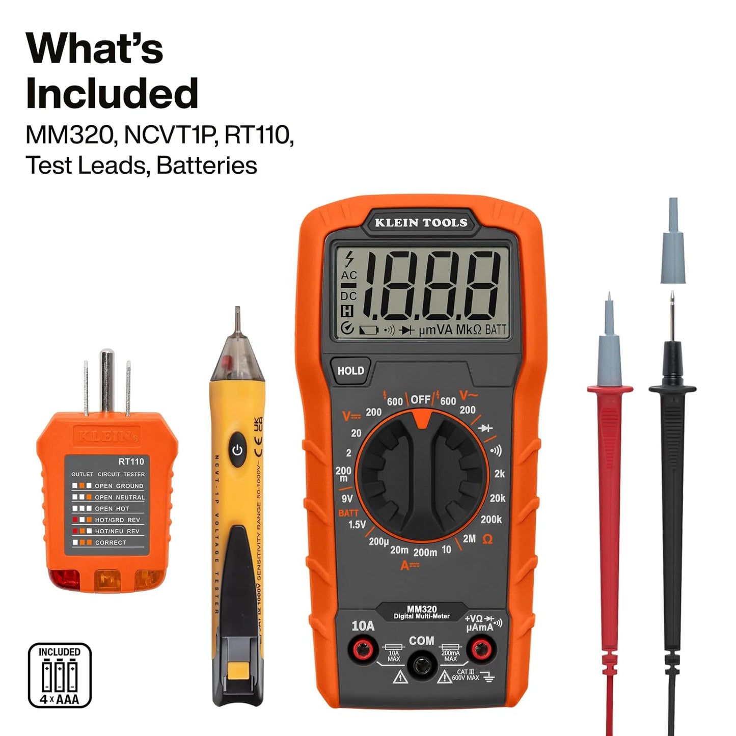 Klein Tools 69149P Electrical Test Kit with Digital Multimeter, Non-Contact Voltage Tester and Electrical Outlet Tester, Leads and Batteries