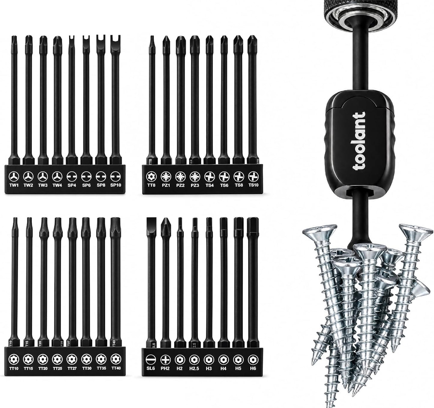 toolant Security Bit Set,32-Piece Screwdriver Bit Set With Torx, Hex,Triwing, Spanner for Tamper-Proof Screws,1/4 Inch Adapter and Release for Electric, Impact Drills