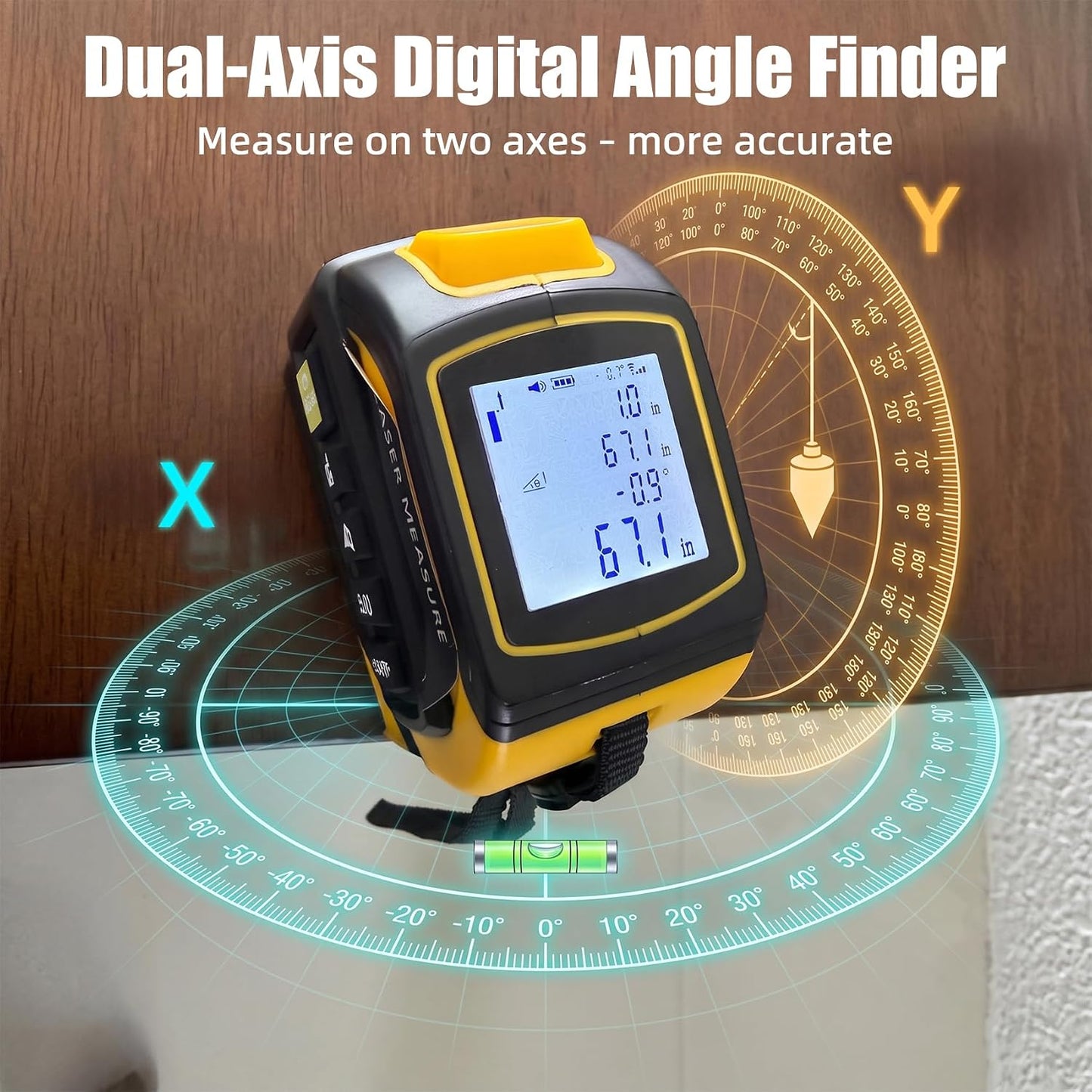 4 in 1 Laser Tape Measure, Digital Measuring Tape with 328ft Laser Measuring Tool & 16ft AutoLock Tape, Cross-Line Laser Level, Rechargeable for DIY Home Construction