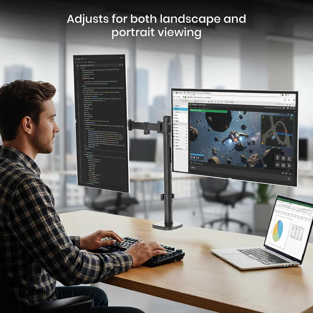 Utopia Home Dual Monitor Arms Adjustable Screen, Arm Desk Mount for 13-32 Inch Screens, VESA 75/100mm, Full Motion Tilt & 360° Rotation, Max 10kg per Arm, Height Adjustable up to 410mm (Black)