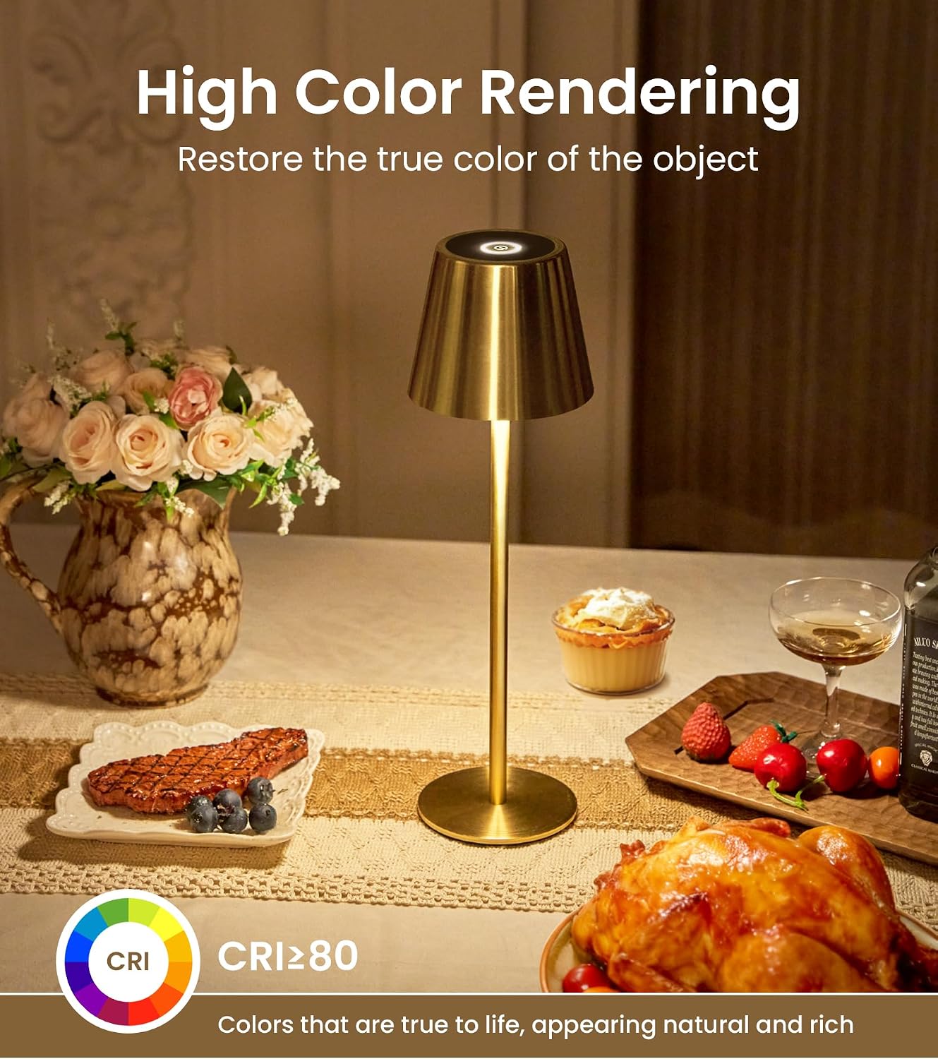 3 Pack Cordless Table Lamp, Portable Battery Operated Lamp with 3 Color Temps and Stepless Dimming, Rechargeable Table Lamp for Dinner, Desk, Cafe, Outdoor (Brushed Gold)
