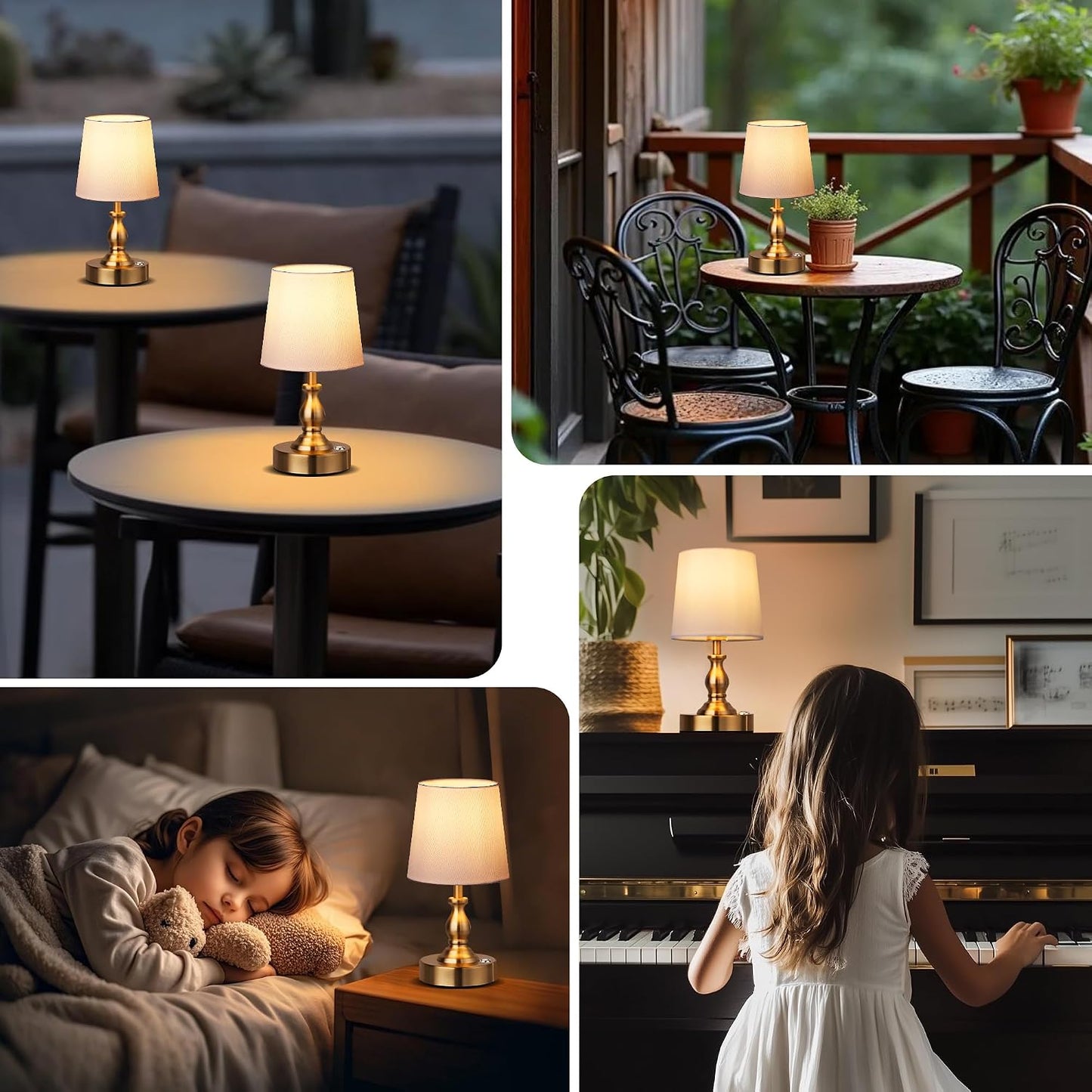 Mini Cordless LED Table Lamp, 5200mAh Rechargeable Battery Operated Lamp, 3-Level Brightness, Touch Dimmable Desk Lamp, Bedside Night Light for Patio Camping Restaurant Home, Antique Brass