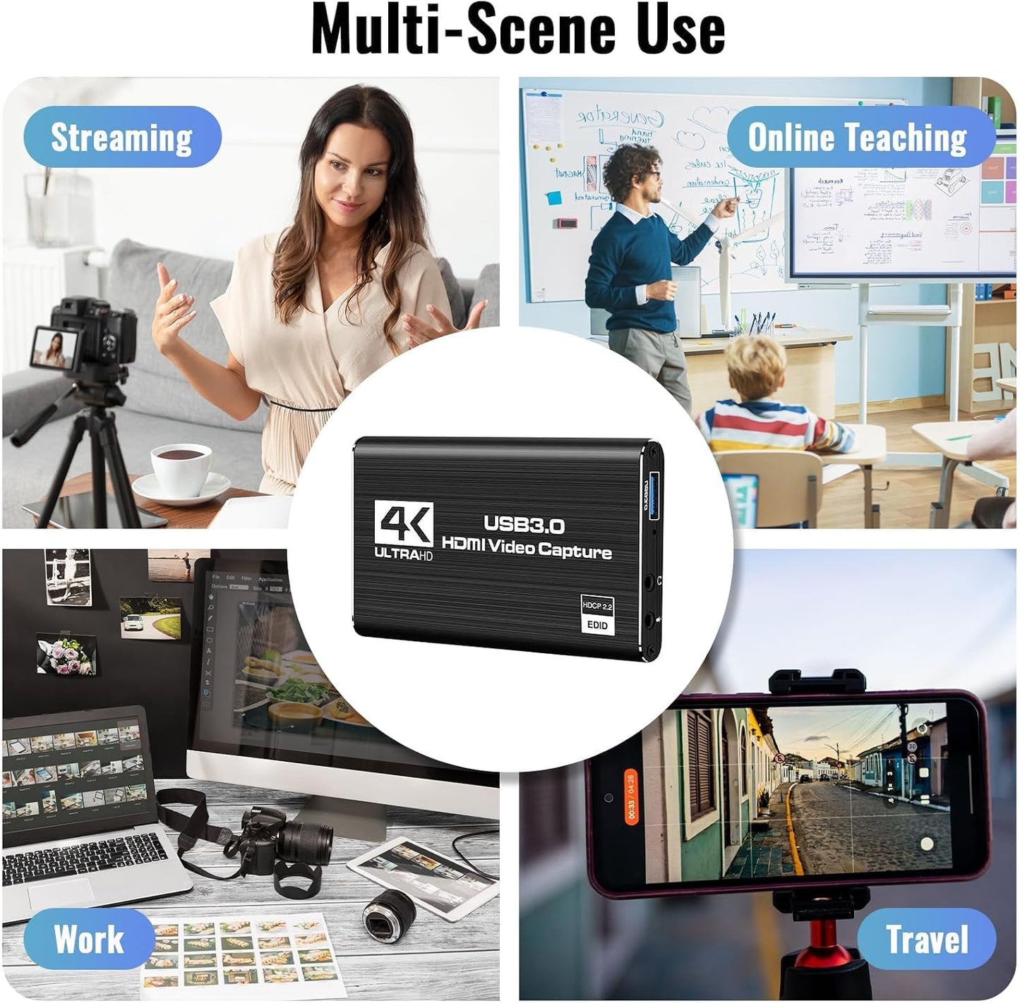 HDMI Video Capture Card 1080P 60FPS, USB 3.0 Game Capture Device | Compact & Portable for Streaming, Gaming, and Meetings, Compatible with Switch/PS4/PS5/PC/Laptop/OBS, Black