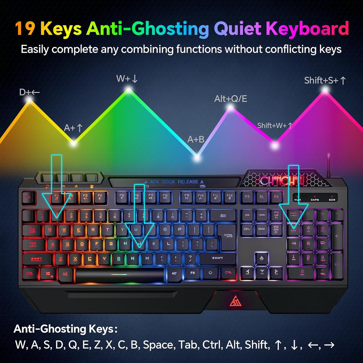 CHONCHOW Gaming Keyboard and Mouse Combo, Wired RGB Set for PC PS4 PS5 Xbox | Phone Holder, Ergo Wrist Rest, Full Size, Anti-Ghosting, USB Silent Light Up Keyboard, 7D 7200DPI Gaming Mouse, Mouse Pad