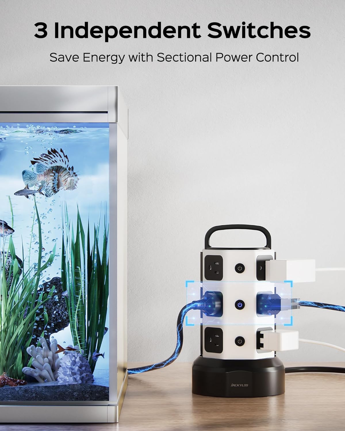 JACKYLED Power Strip Tower Surge Protector, 12 AC 6 USB (2 USB C), 1050J | Retractable Extension Cord with Multiple Outlets, 1625W/13A Outlet Extender, USB Charging Station for Home Office Dorm