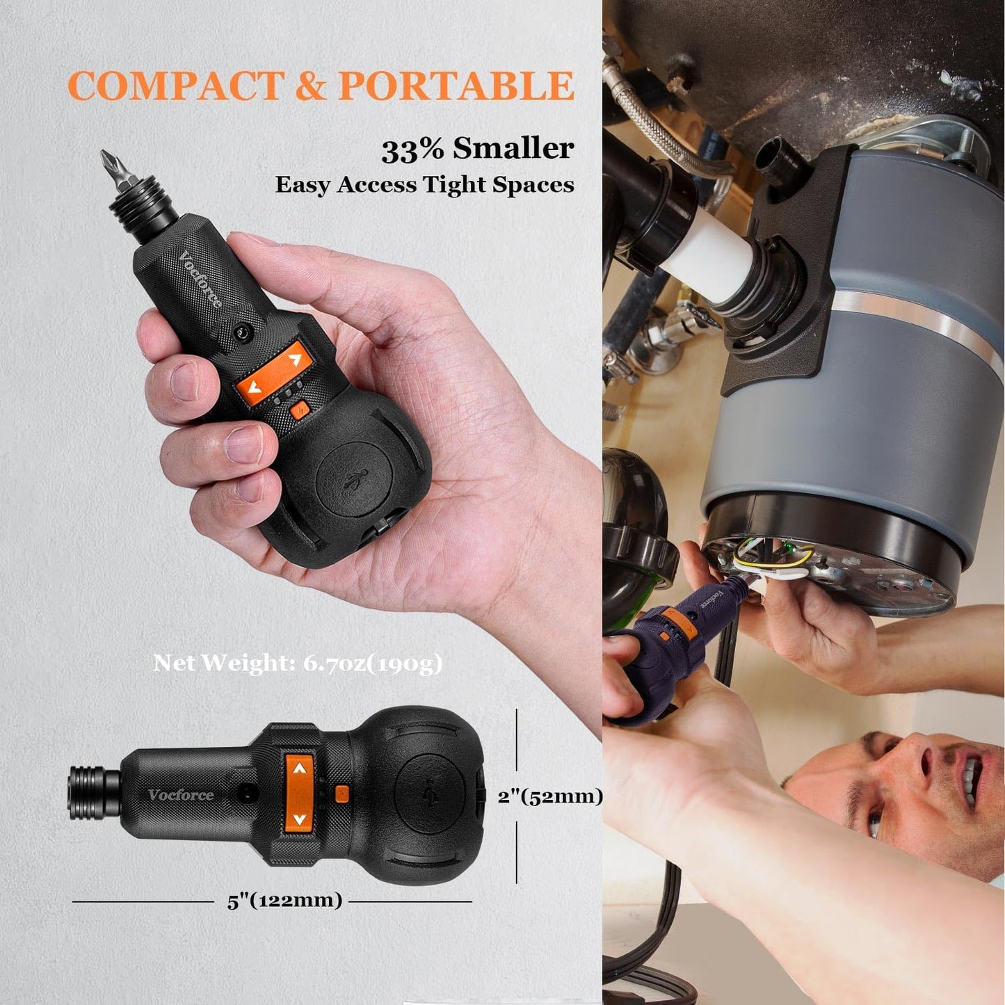 4V Electric Screwdriver Cordless Set, 5" Compact | 400RPM, USB C Rechargeable, 3-Speed, 3-Torque, 22PC Magnetic Bits, Dual LED Light for Tight Space Small Projects