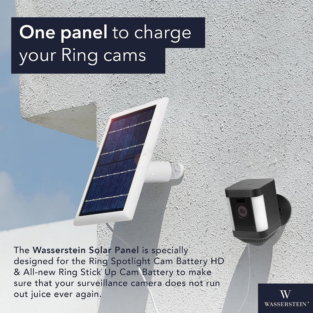 Wasserstein Solar Panel Compatible with Ring Spotlight Cam & Spotlight Cam 2K/Plus/Pro Battery, Stick Up Cam/Pro & Outdoor Cam Plus Battery-Continuous Power for Ring Surveillance Camera, 1 Pack-White
