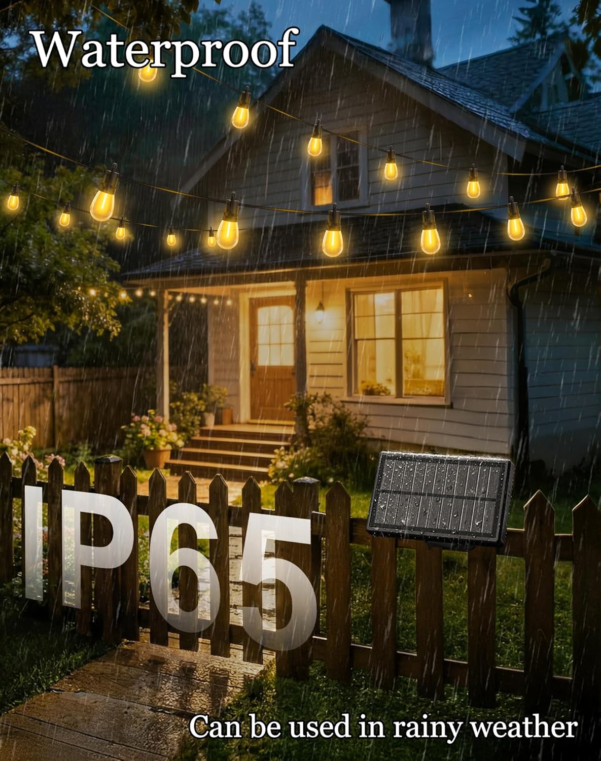50ft Solar Powered Lights Outdoor - Waterproof String Light Outside Patio | Yard Garden Fence Backyard Deck Porch Balcony Patios Camping Battery Operated Lighting Hanging with LED Edison Bulbs S14