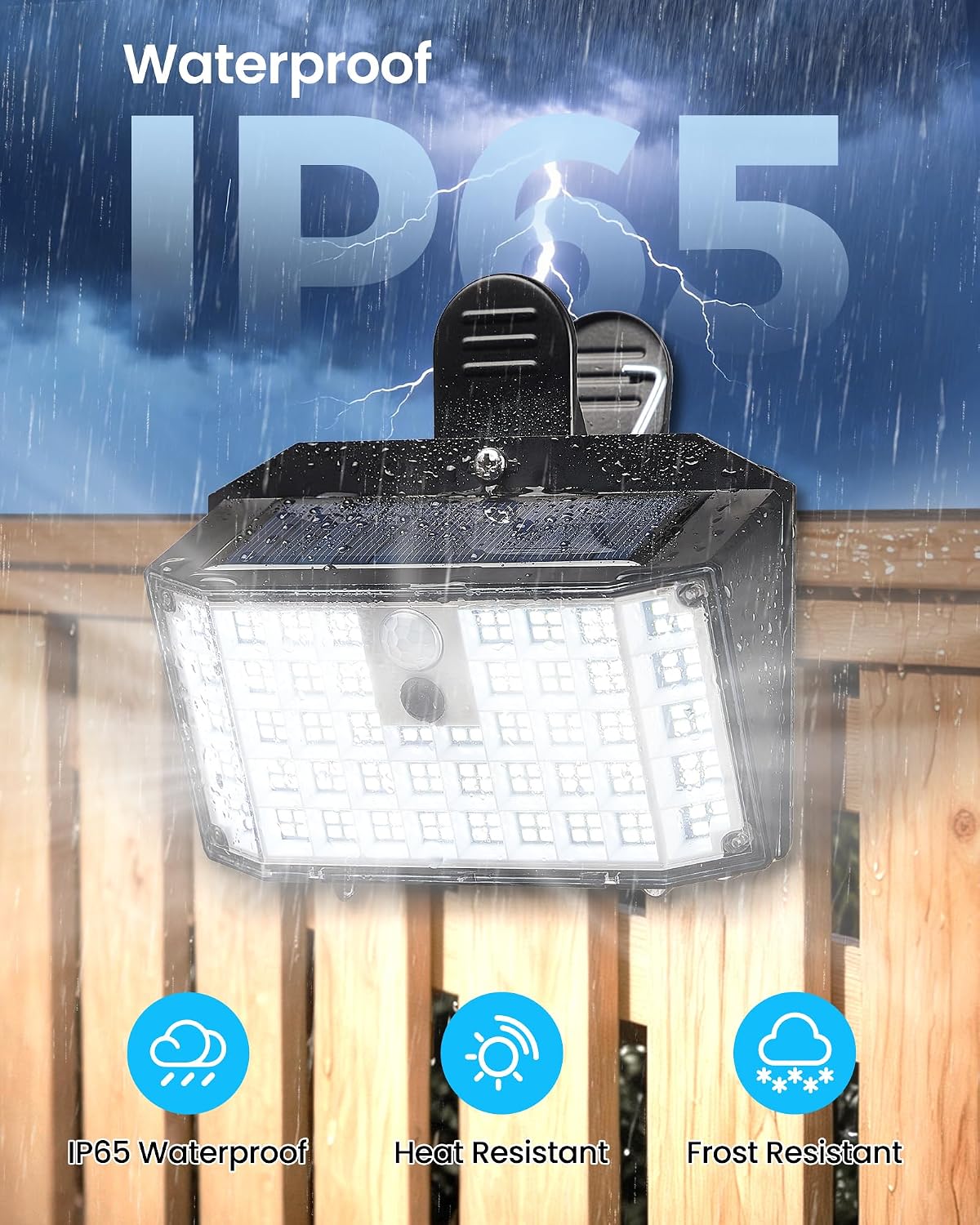 LUHLEE Clip on Solar Fence Lights Outdoor, 176 LED Motion Sensor Lights