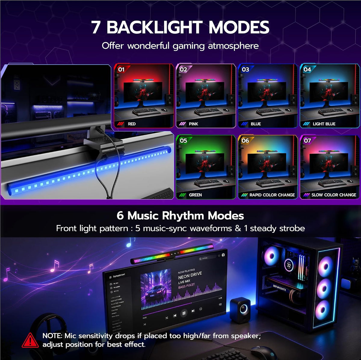 ARES WING Monitor Light Bar with Music Sync, 2-Bar 3-Source RGB Lightbar