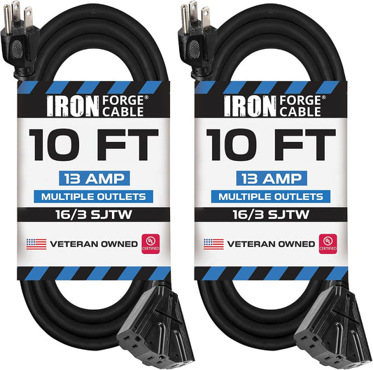 Iron Forge Cable 16 Gauge Black Extension Cord Multi Outlet, 10 Ft - SJTW