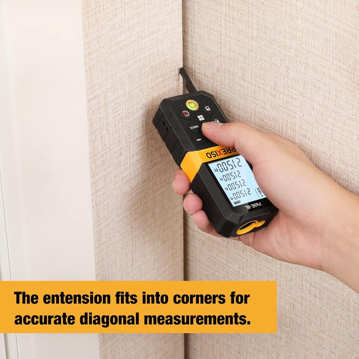 PREXISO Laser Measure, 215Ft Laser Measurement Tool with Diagonal Measuring | Medidor Laser Distance Meter Ft/Ft+in/in/M Units - Pythagorean Mode, Area, Volume -100 Sets Data Storage