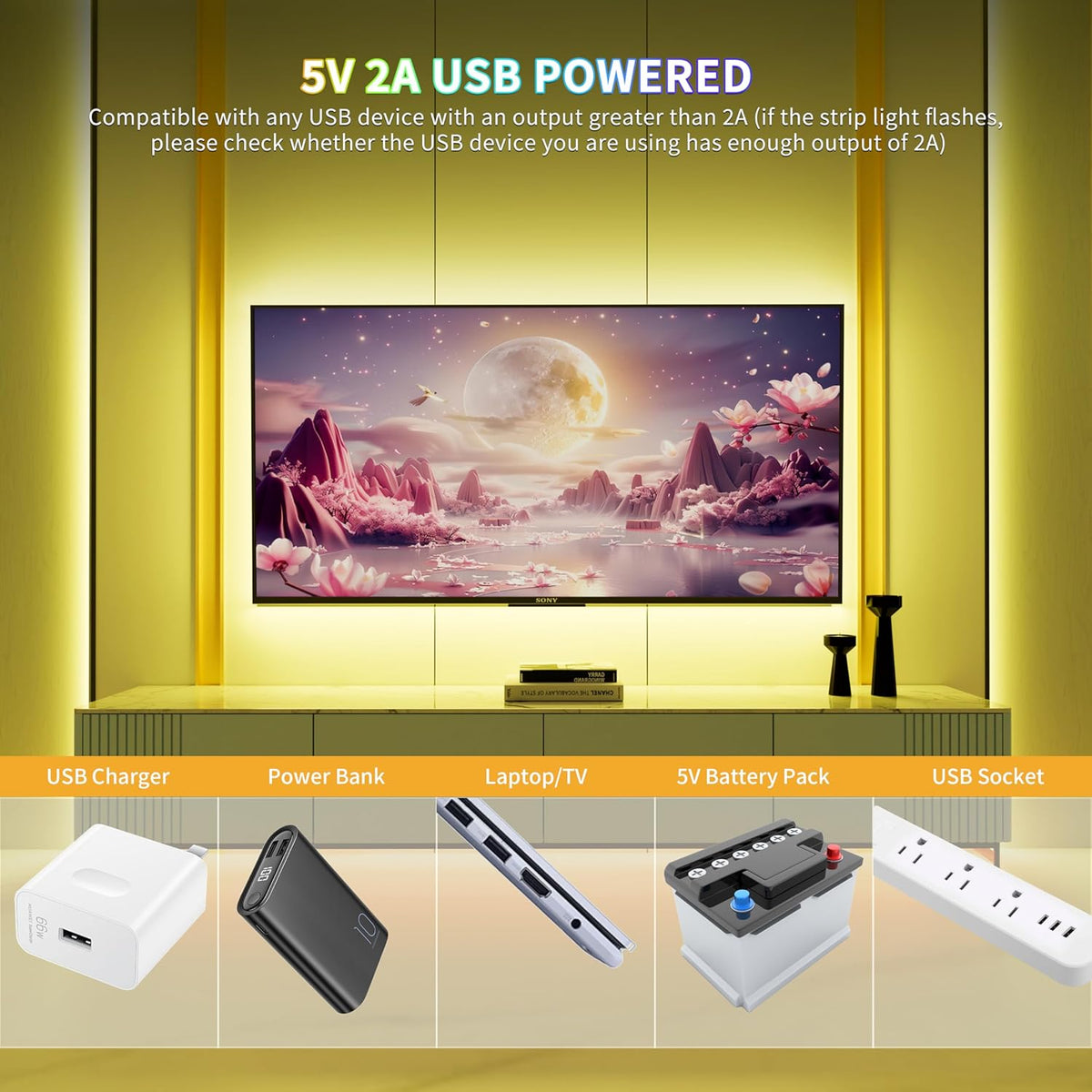 PAUTIX 5V USB COB RGB LED Strip Light 4.92ft/1.5m Color Changing Light Strips,TV Backlight Multicolor Flexible Under Cabinet Tape Lights with Bluetooth Control for Bedroom,Kitchen,Home DIY Lighting