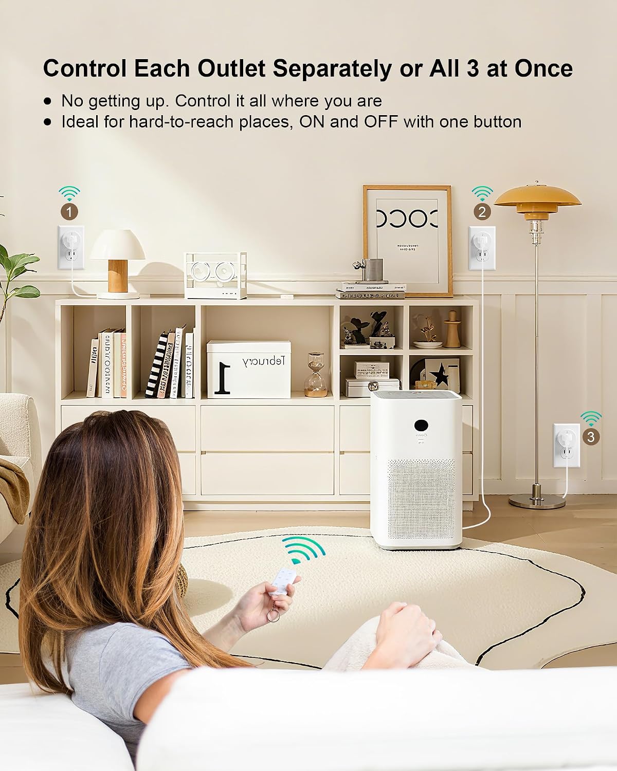 Remote Control Outlet with All On/Off Switch, 200FT Long Range | 200FT Wireless Range, Mini Round Outlet Plug, 15A/1875W, for Lamps/Lights/Household Appliances, FCC listed, Pre-Programmed