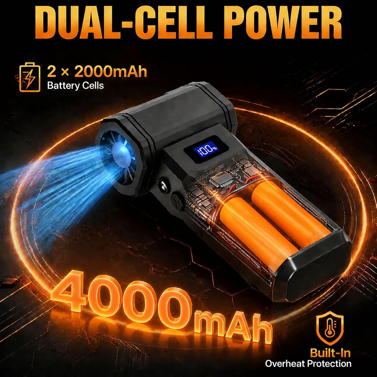 Compressed Air Duster, 130,000 RPM Electric Air Duster with Brushless Motor, 4-Speed Rechargeable Cordless Blower, Digital Display, LED Light and 5 Nozzles for Computer, Keyboard and Car