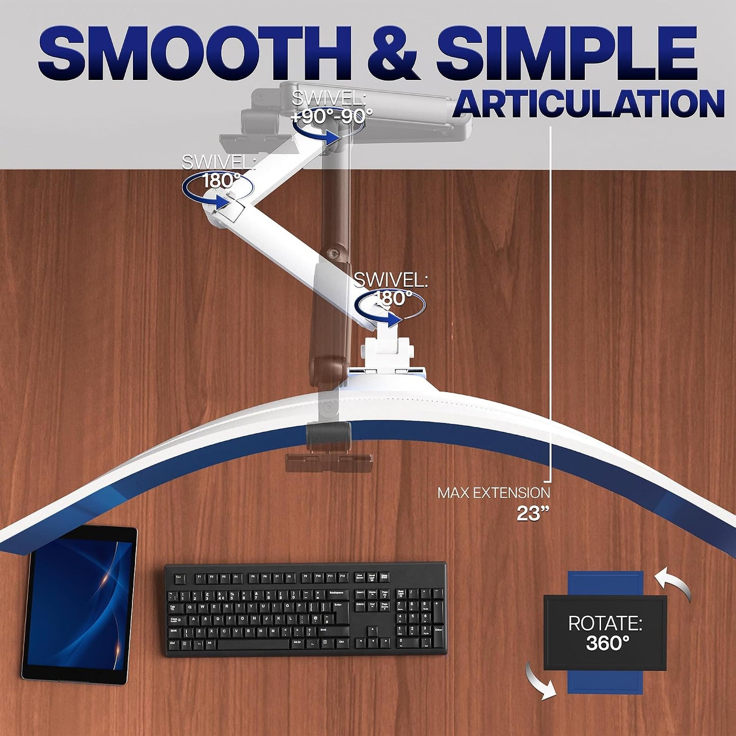 VIVO Premium Aluminum Heavy Duty Monitor Arm for Ultrawide Screens up to 49 inches and 44 lbs, Single Wall Mount, Pneumatic Height, Max VESA 100x100, White, MOUNT-V101G1W
