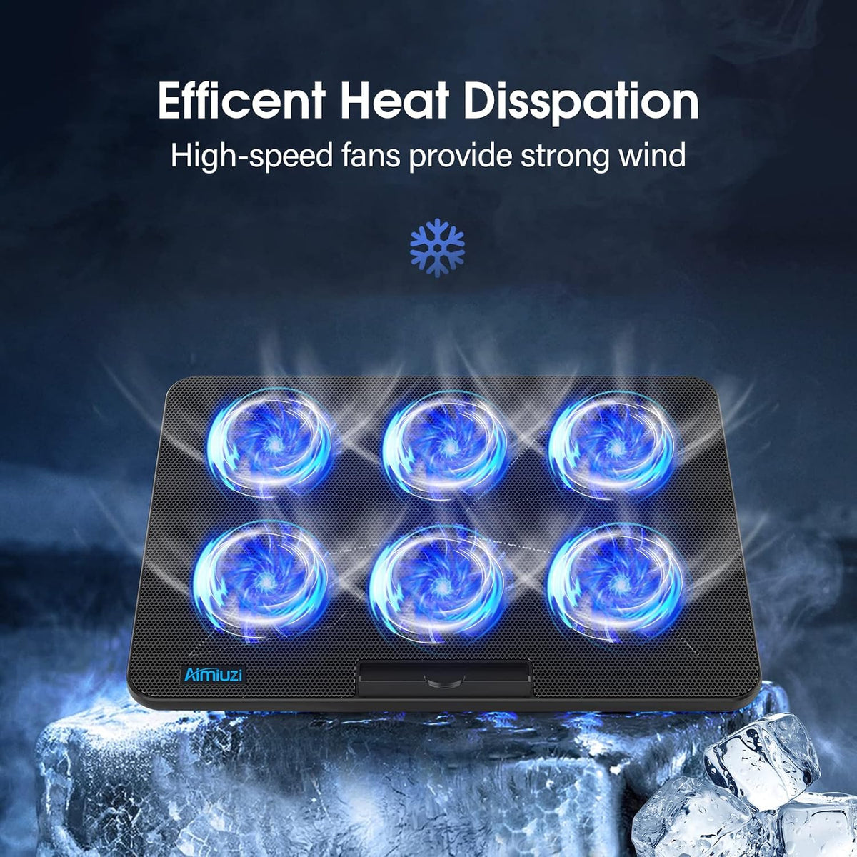 AIMIUZI Laptop Cooling Pad, Gaming Laptop Cooler with 6 Quiet Fans, Laptop Fan Cooling Pad Fits 12-17 Inch Laptop, USB Port Powered, 7 Adjustable Height