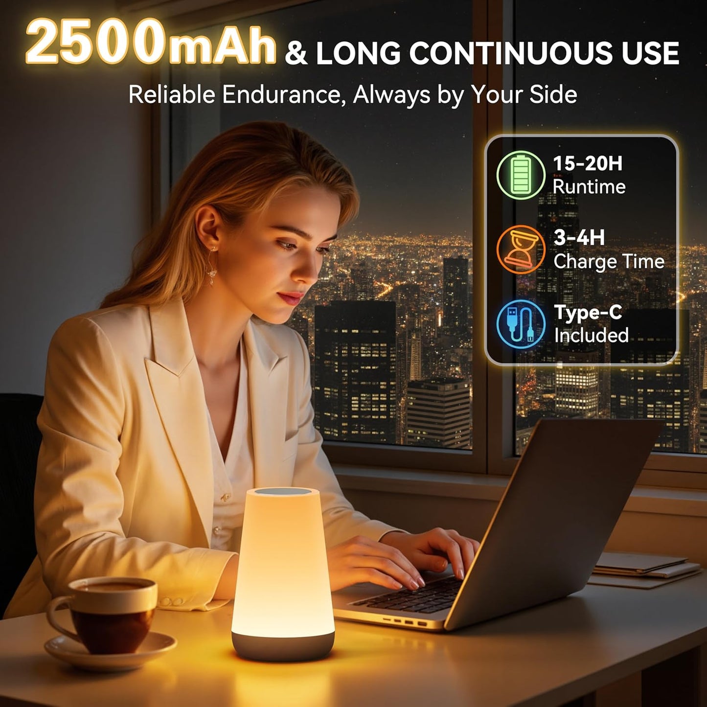 Auxmir Rechargeable Night Light, 13-Color Remote Control Lamp, Dark Brown | touch control, 13 colors, 5 brightness levels, 4 lighting modes, 1/2/4/6-hour auto-off, portable for nursery and camping