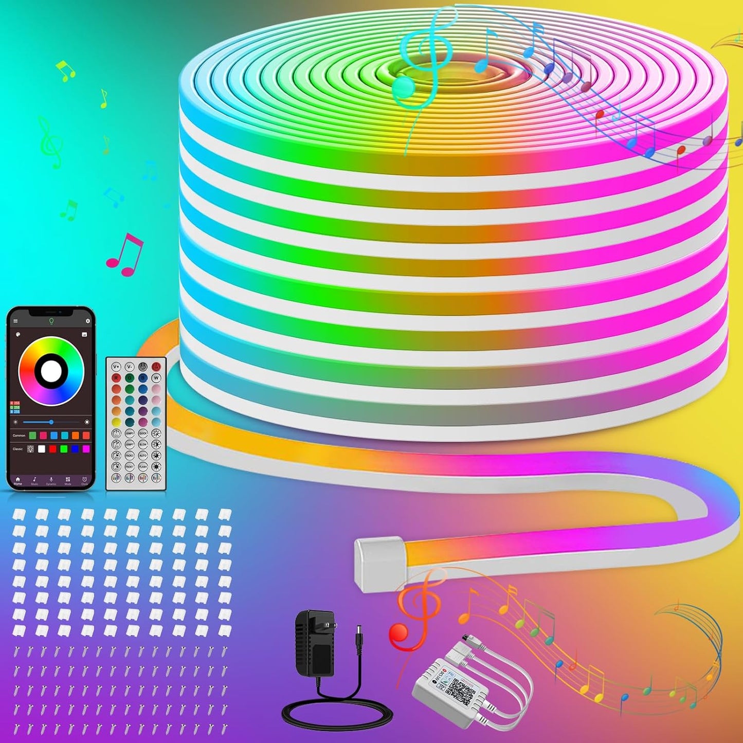 Ledagic 50FT RGB Neon Rope Lights, Outdoor Led Strip Lights Waterproof IP67 with Remote and App Control, Flexible Led Rope Lights, Music Sync Led Lights for Bedroom, Gaming, Outdoors Decor (1 Roll)
