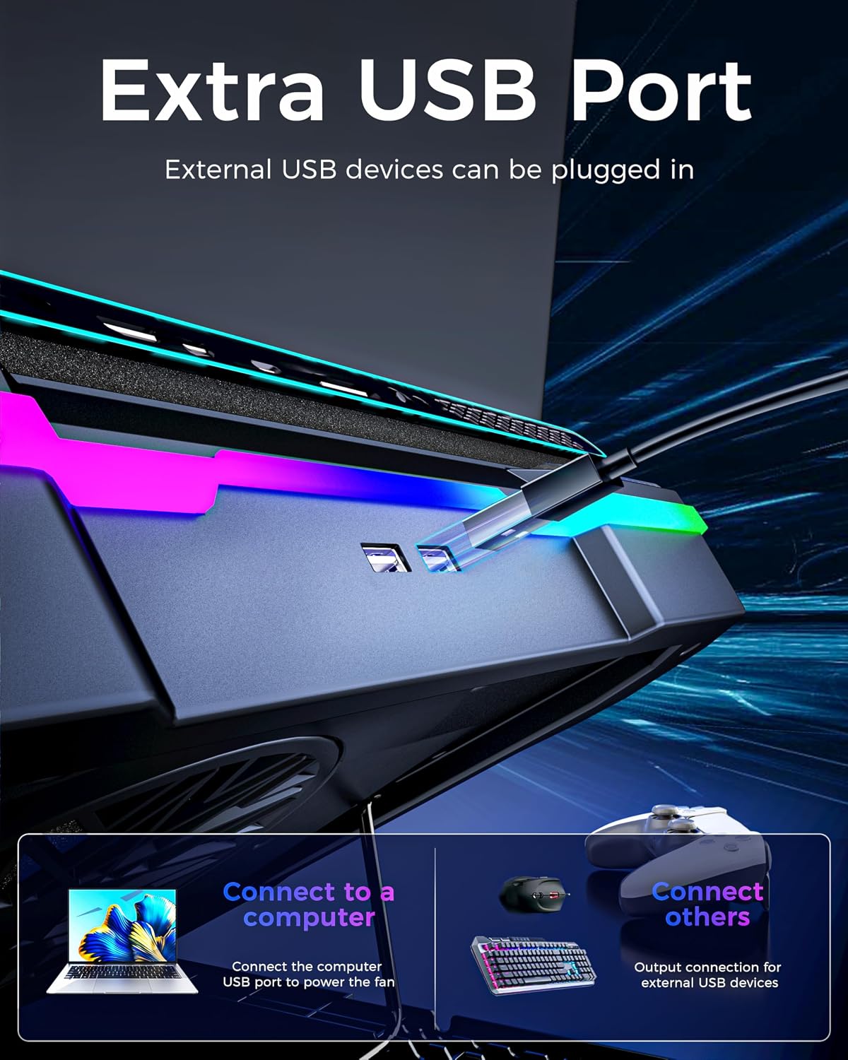 AICHESON Laptop Cooling Stand Gaming RGB Cooler for 15-19 inch Heavy Laptop | Gamer PC Computers Partner Fan with Full RGB Lights, 1 Big Powerful Fan Pull Up Stand Heat Dissipation