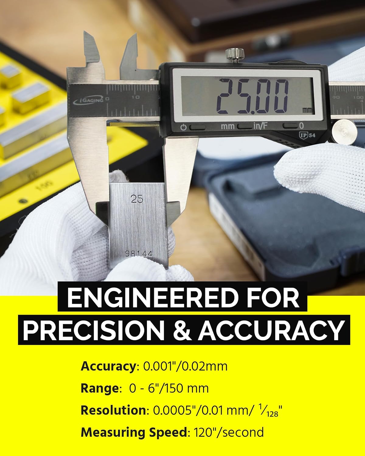 iGaging IP54 Electronic Digital Caliper 0-6" Display Inch/Metric/Fractions Stainless Steel Body