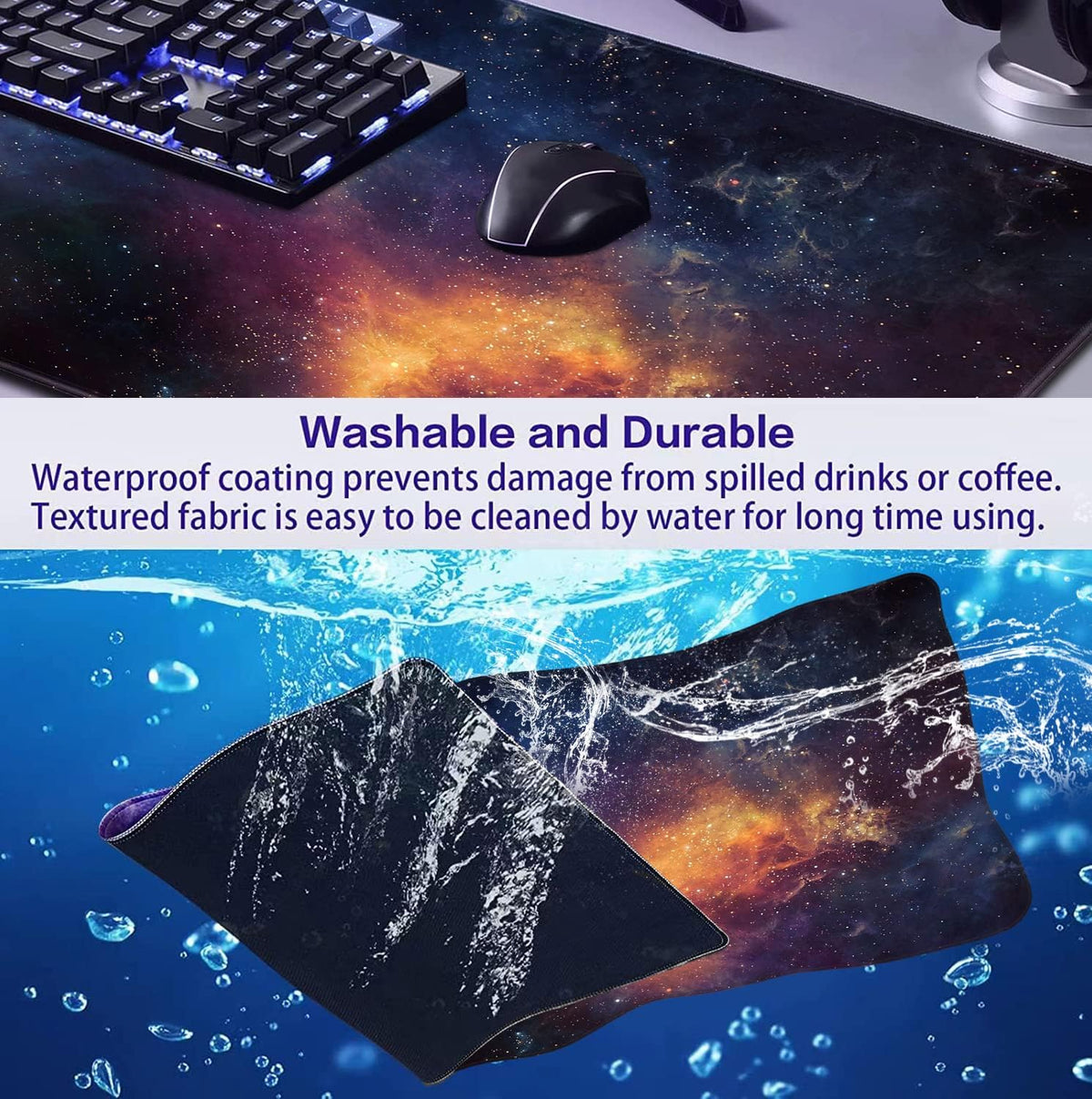 Large Starry Sky Mouse Pad with Stitched Edges, Computer Keyboard Desk Pad