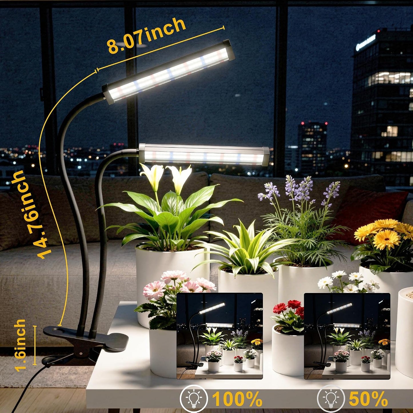 GooingTop Grow Light 100W 6000K, Super Bright White Desktop Clip Plant Lamp | Desk Lamp for Pot Seedlings Succulents Seeds Indoor Plants Growing,Bendable Gooseneck & Timer 4 8 12 H