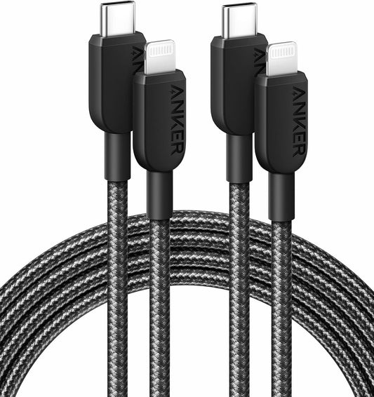 Anker 310 USB C to Lightning Cable, MFi-Certified Cord(2-Pack, 6 ft, Black) | For iPhone 14 Series and More (Charger Not Included)