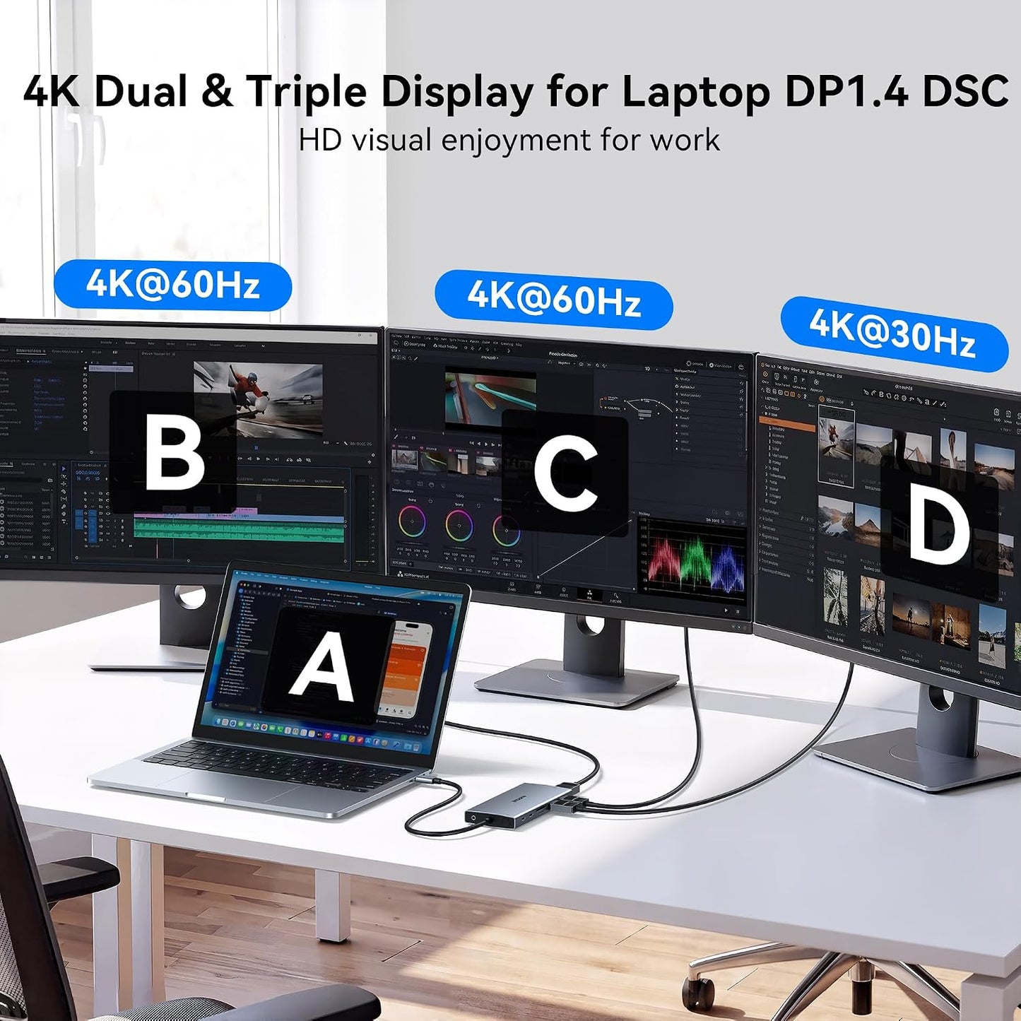 USB C Docking Station Dual Monitor Laptop Docking Station with 2 HDMI DP 8K | 15 in 1 Docking Station 3 Monitors with 100W PD 6 USB A/C Ports Button USB C Hub Multiport Adapter for Dell HP Windows Laptop