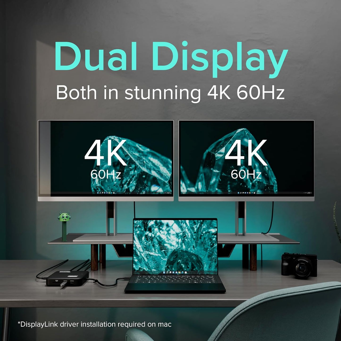 Plugable 7-in-1 USB-C DisplayLink Dock – Dual 4K 60Hz HDMI, USB-C & USB-A (10Gbps), SD Card, Gigabit Ethernet, 100W PD Charging – Compatible with macOS & Windows, MacBook Dual Monitor Support