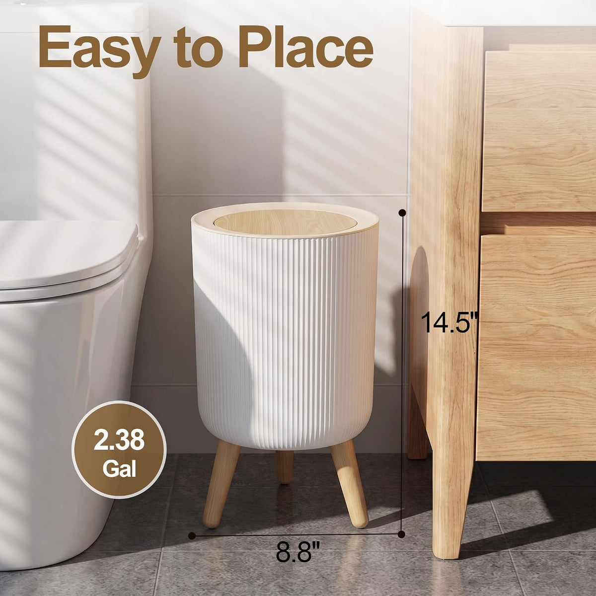 Automatic Bathroom Trash Can with Lid Touchless, 2.38Gal Smart Wastebasket