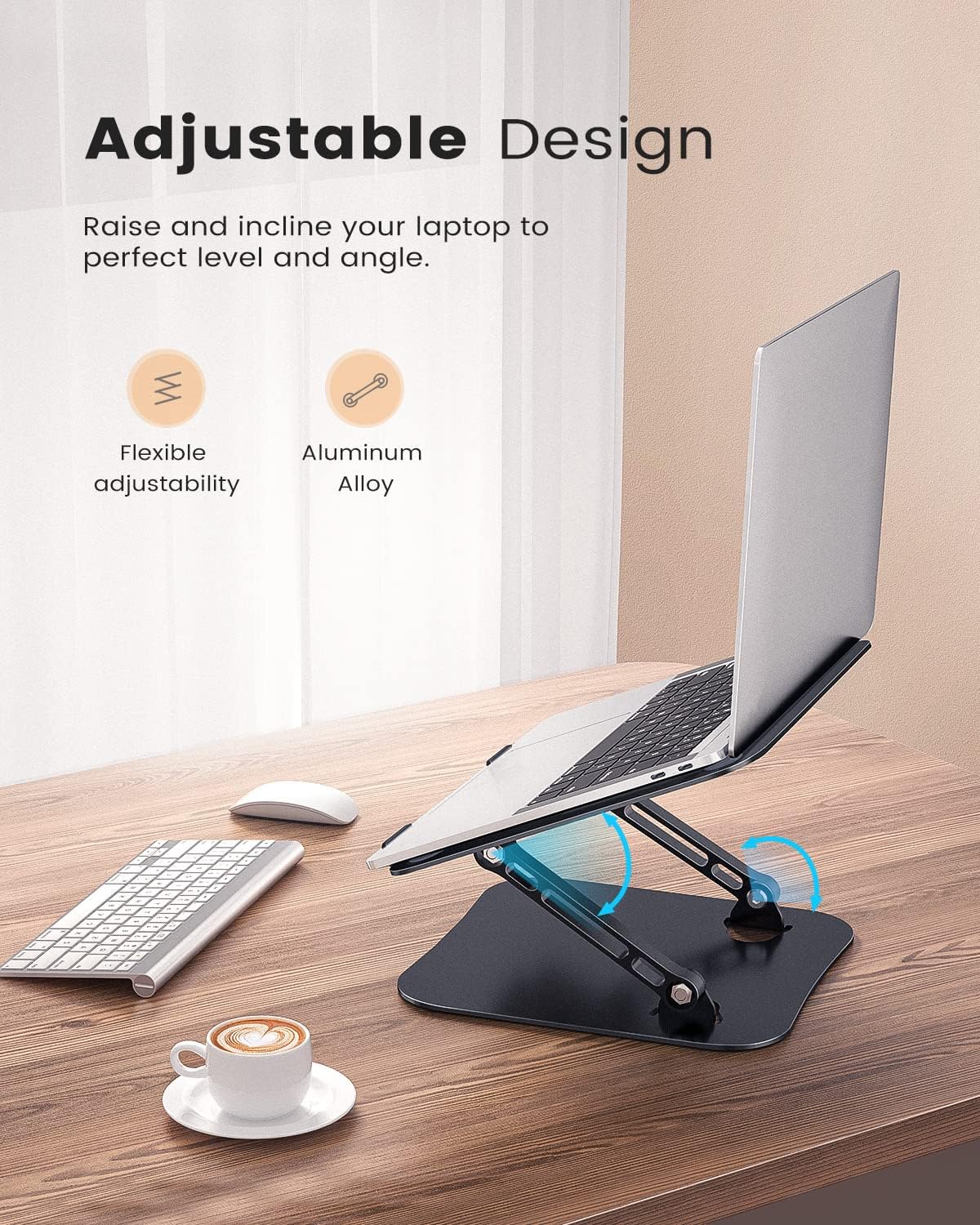 JOIOT Adjustable Aluminum Laptop Stand, Ergonomic Riser for 11-16" Laptops | Free Height Adjustable，Hollow Vent for Fast Cooling, Anti-Slip Silicone Pad, Foldable Portable for Home Office Travel
