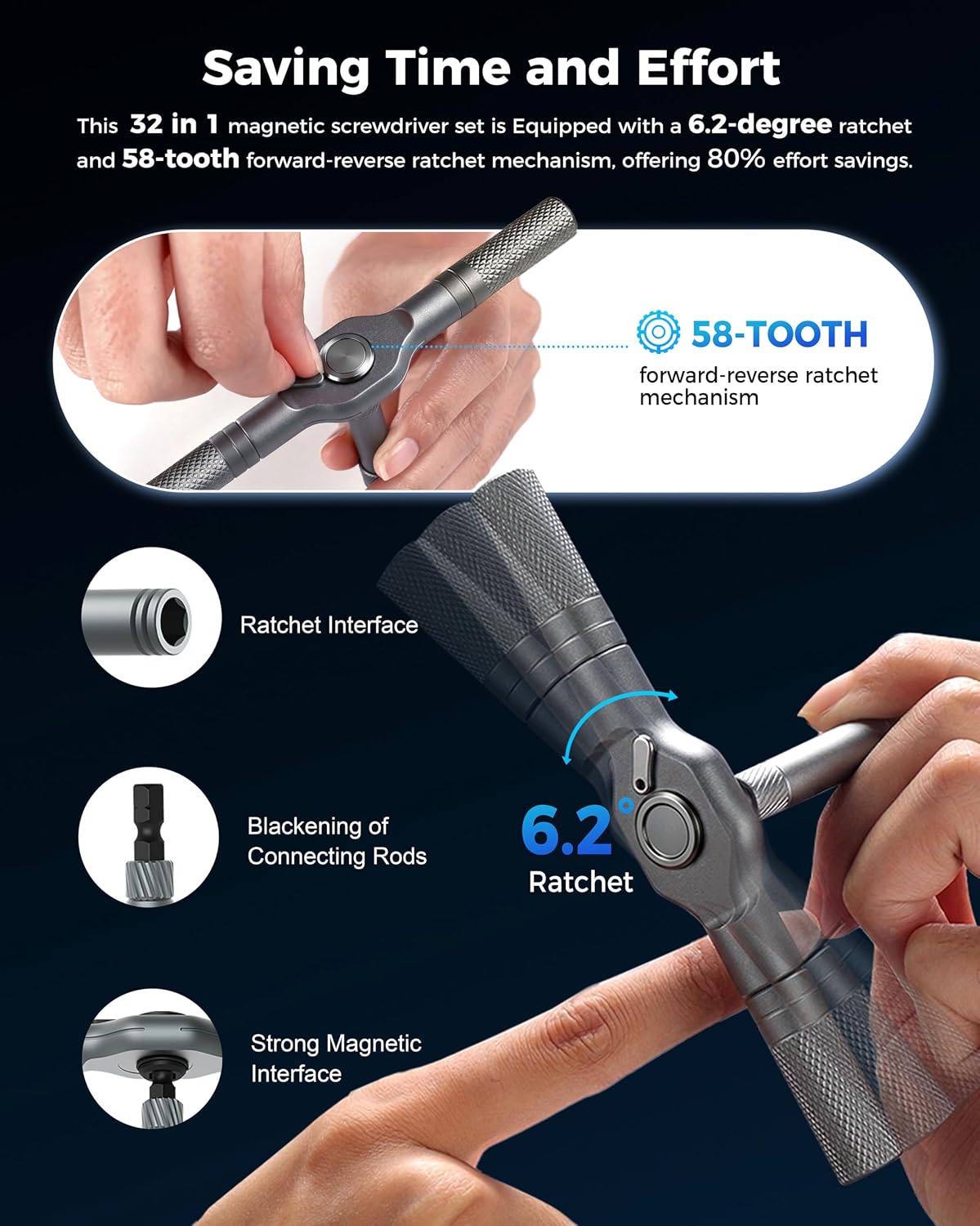 32-in-1 Magnetic Ratchet Screwdriver Set with Removable T-Handle | 2026 Upgraded Multi Bit Screwdriver Tool Set Ratchet Allen Wrench Set for DIY Home Computer Bicycle Repair (32)