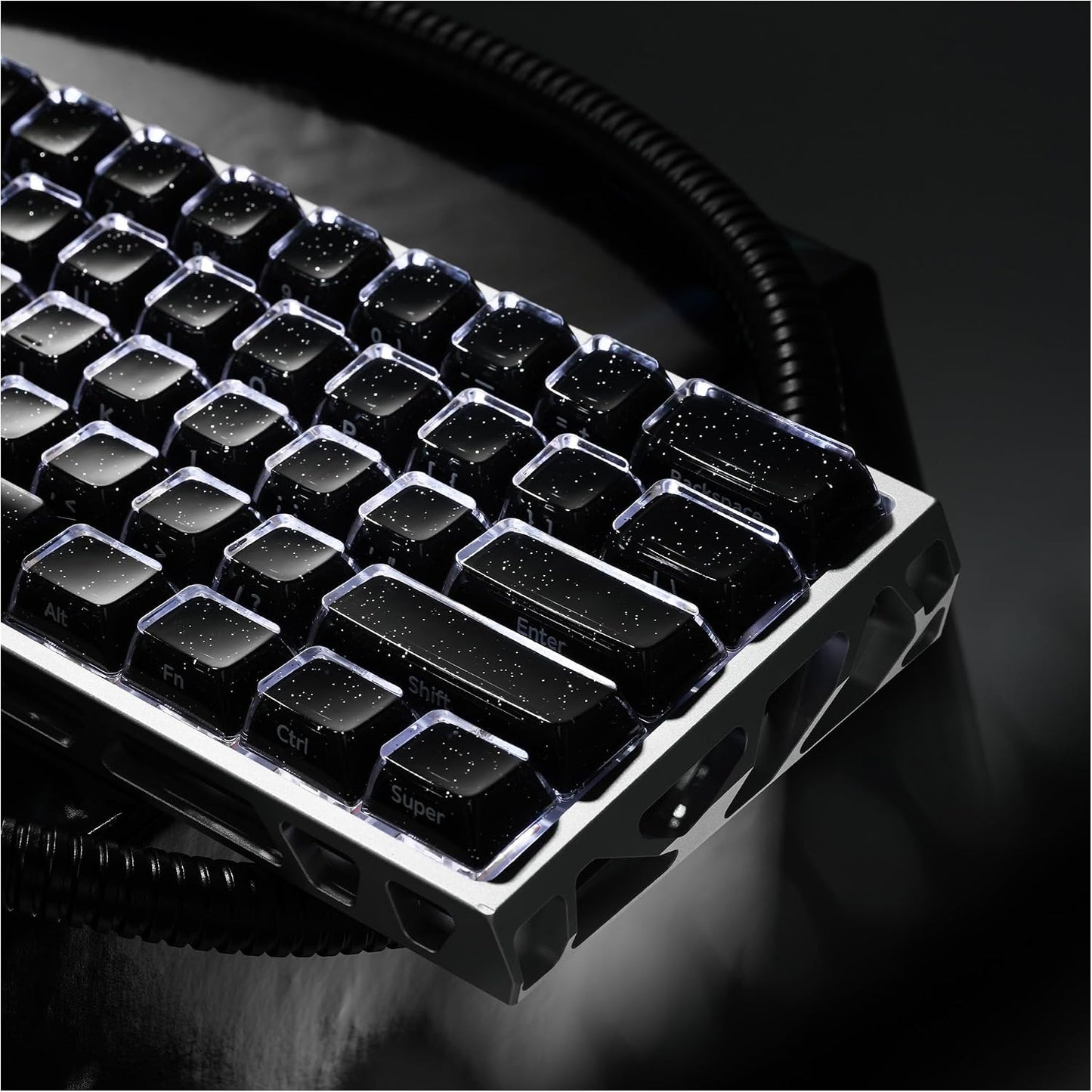 OHY XVX Starry Side-Printed Translucent Black Crystal MDA Profile Keycap Set (Sparkle Finish), 122-Keys Double Shot PC+ABS for MX Switches & ANSI Layout Mechanical Keyboards-Black