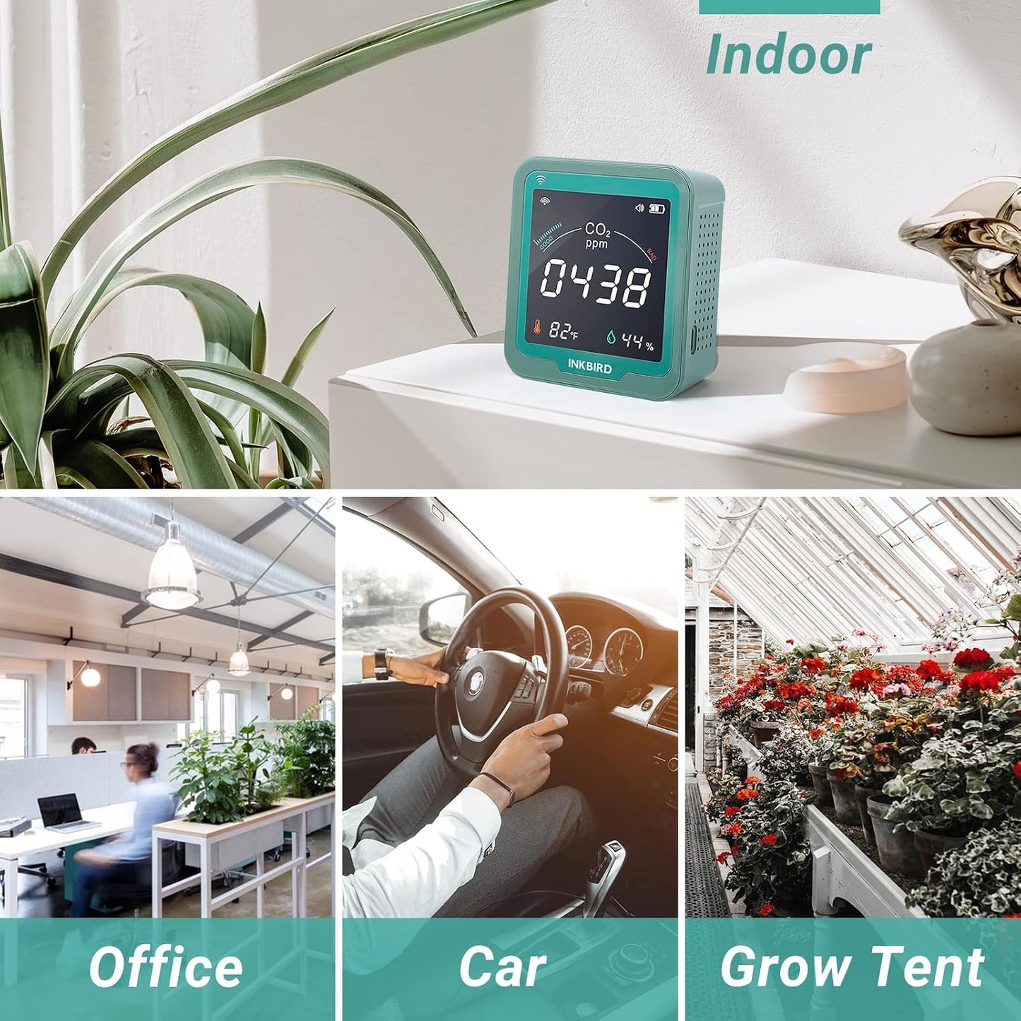 INKBIRD WiFi Air Quality Monitor Indoor Smart NDIR Sensor Detector for CO2 | Battery Powered and Data Logger, Detector for Carbon Dioxide & Temperature & Humidity | for Home, Office, Grow Tent, Cellar