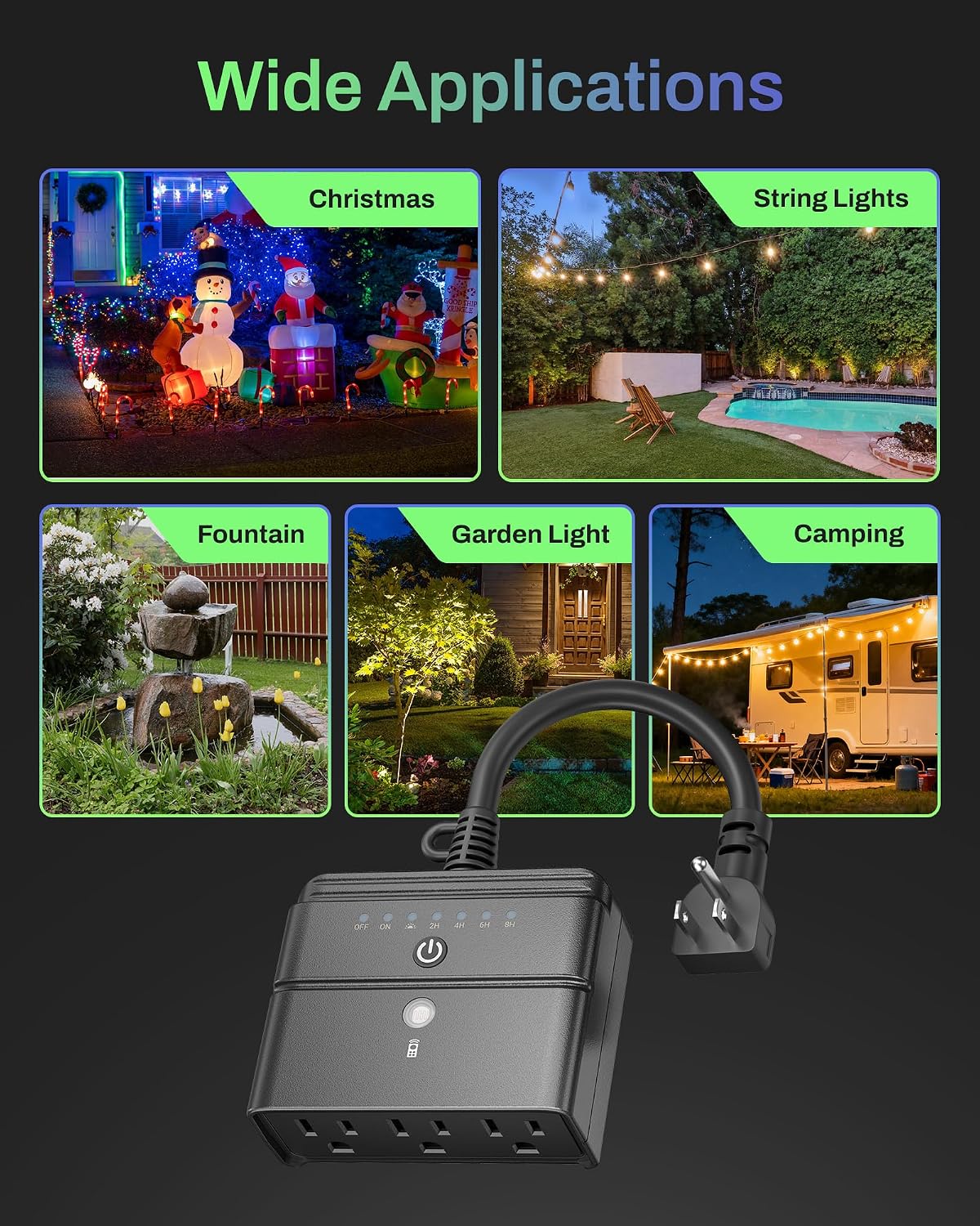 BN-LINK Outdoor Timer for Lights, 15A 1/2HP, 2 Grounded Outlets, ETL Listed