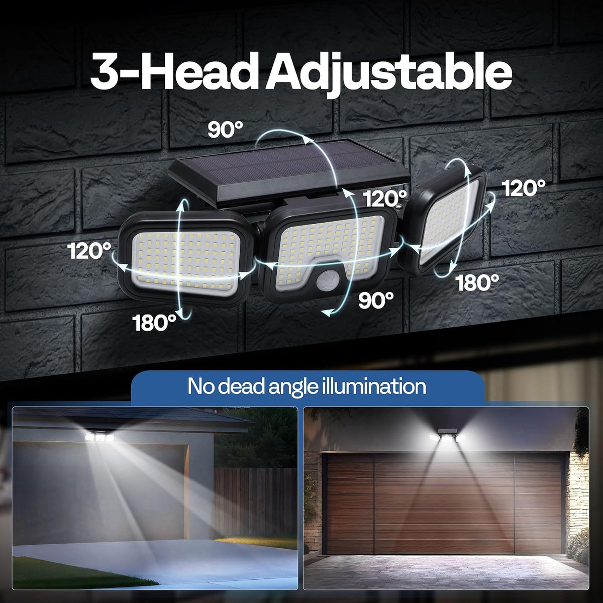 VIVOHOME Solar Flood Lights Outdoor, 256 LED Motion Sensor Lights, 3 Pack