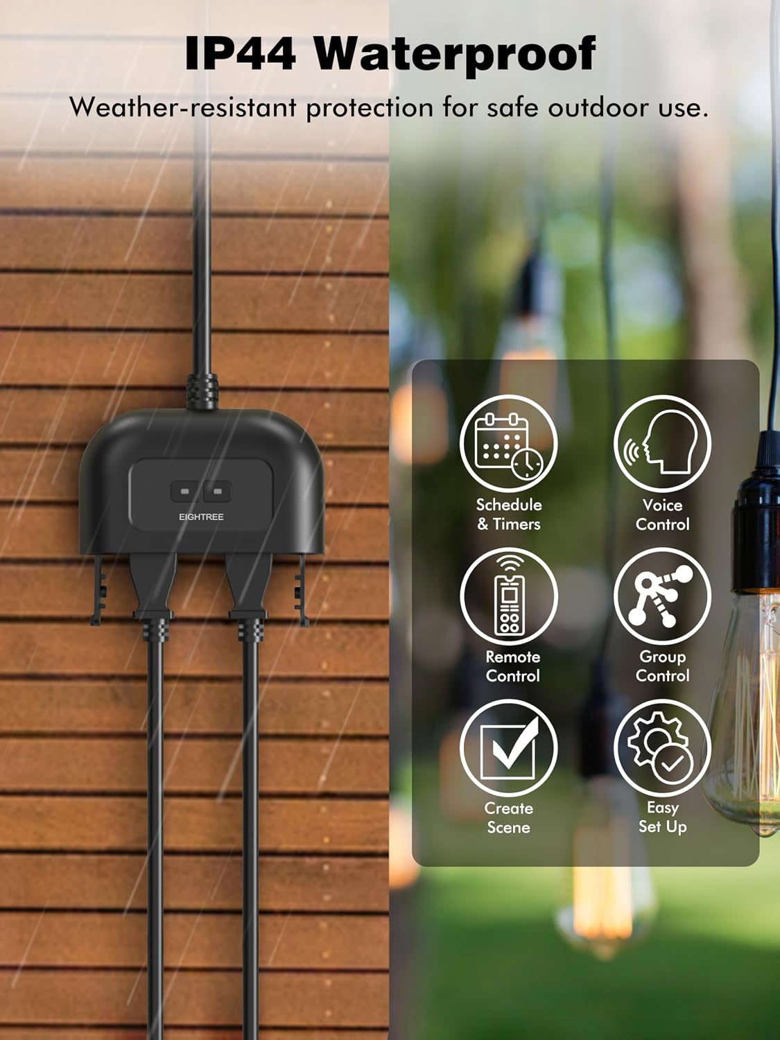 EIGHTREE 5GHz Outdoor Smart Plug, Timer Outlet with 2 Independently Outlets