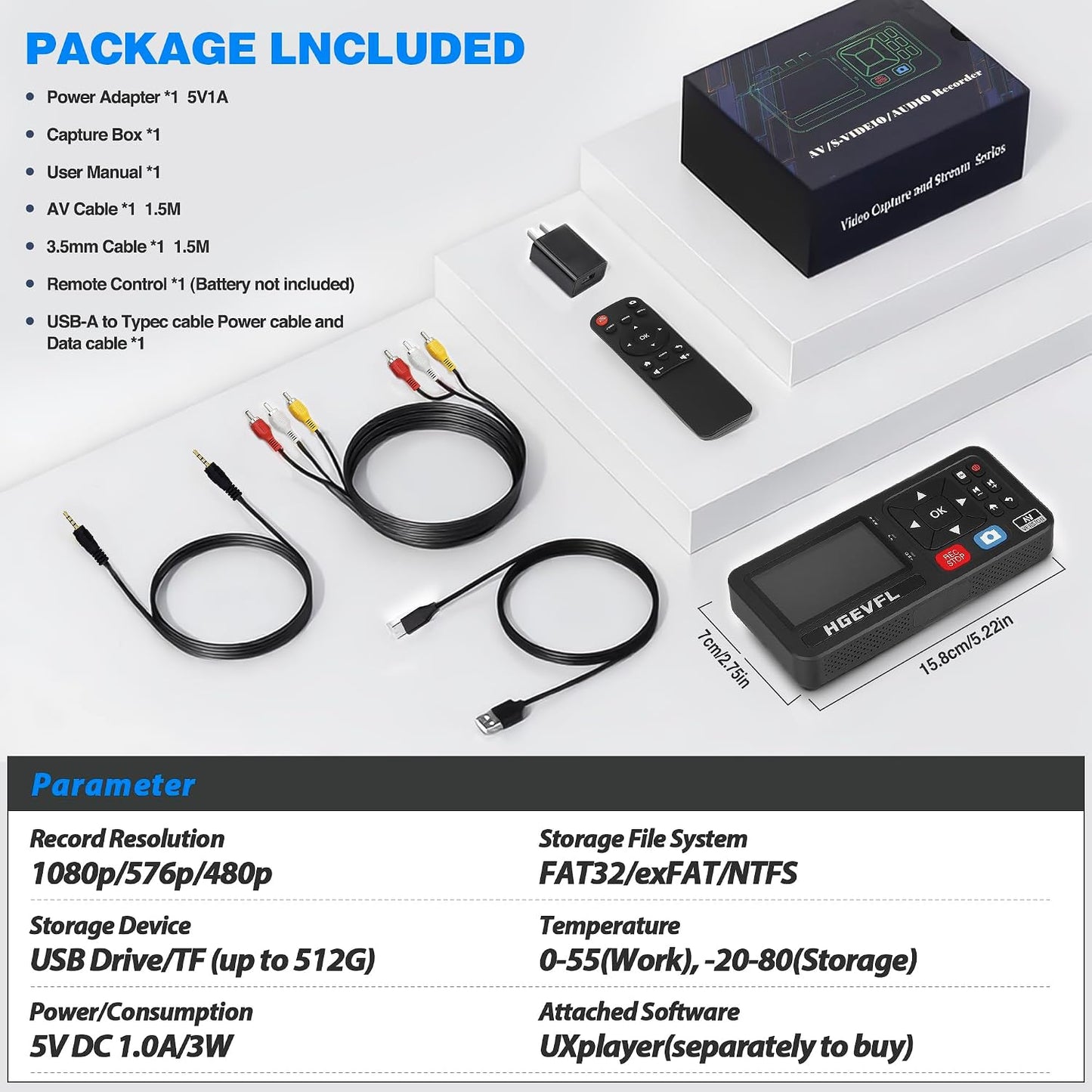 VHS to Digital Converter with 3" Display, AV & HDMI Video Capture Device, VCR to Digital Recorder for VHS Tapes, Hi8, Mini DV, DVD, Camcorders, Gaming, TV Box – USB/TF Storage-Black