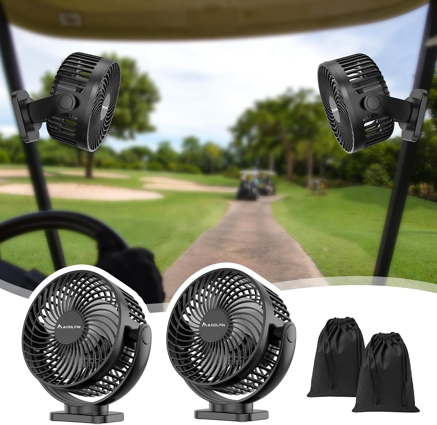[Upgraded 2X Magnet] 2-Pack Magnetic Golf Cart Fan Rechargeable, 12000mAh Battery Operated Portable Fan with Light, Magnetic Base, Suitable for EZGO Club Car Yamaha, Golf Cart Accessories 2026