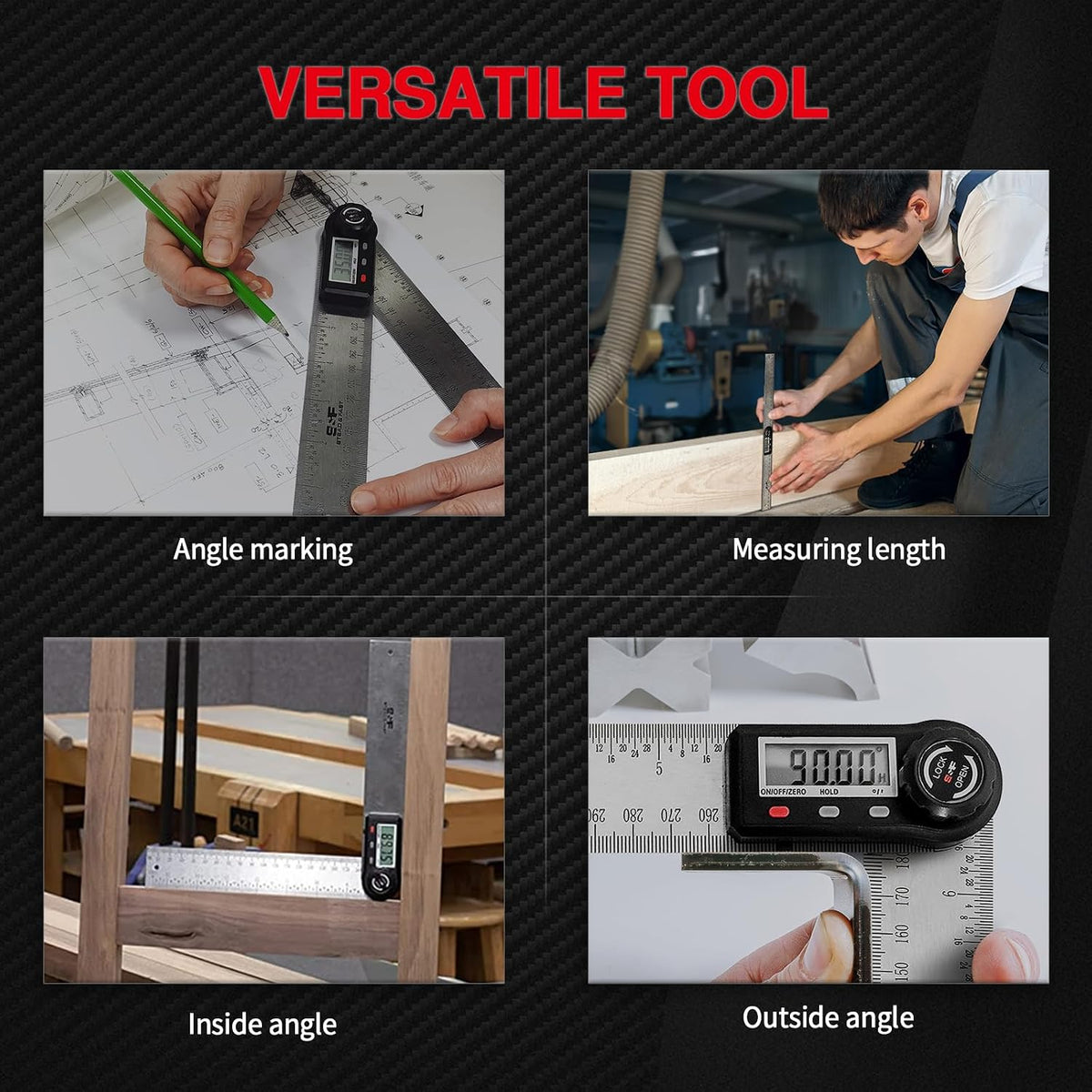 S&F STEAD & FAST Stainless Steel Digital Angle Finder Tool, 7 Inch / 200 mm | Hold & Zero, Slope & Degree, Auto power off, Large LCD, Laser-etched scale, Compact, for Woodworking & Renovation & Table saw
