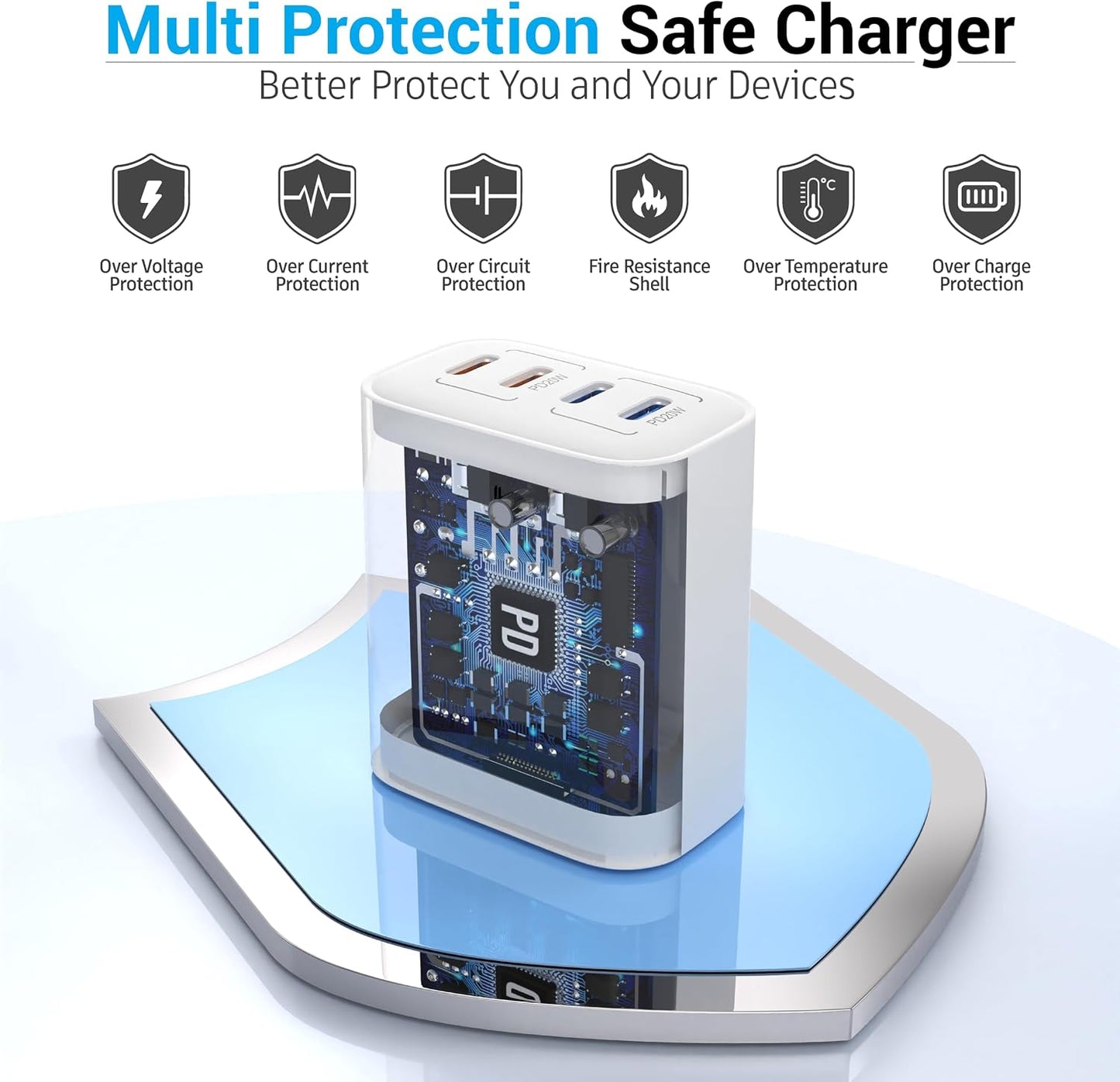 TT&C 40W USB C Charger Block, 2-Pack Type C Wall Plug for iPhone 17, 16, 15 | 4 USBC Ports Fast Charging USB-C Adapter Box Cube Compatible with iPhone 14/13/12 Pro Max Air & Samsung phone (White)